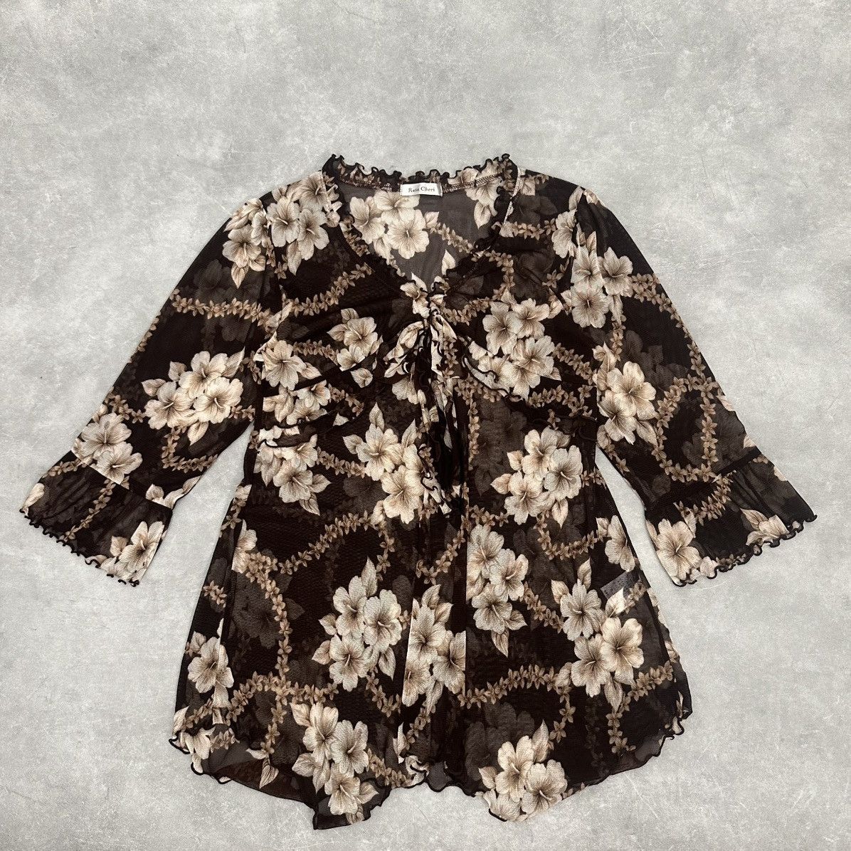 Vintage Vintage brown floral mesh cardigan Size ONE SIZE - 1 Thumbnail