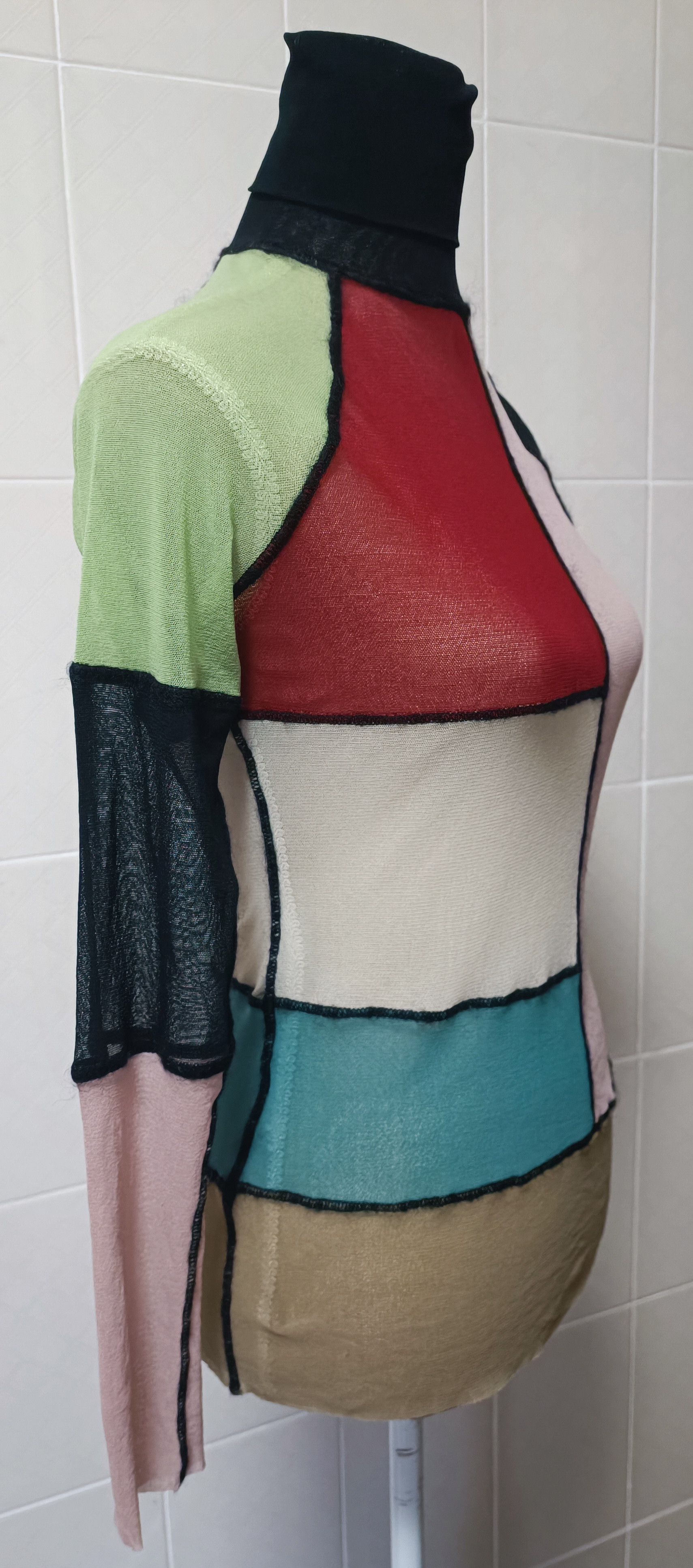 Jean Paul Gaultier 90's - color block turtleneck mesh top Size L / US 10 / IT 46 - 9 Thumbnail