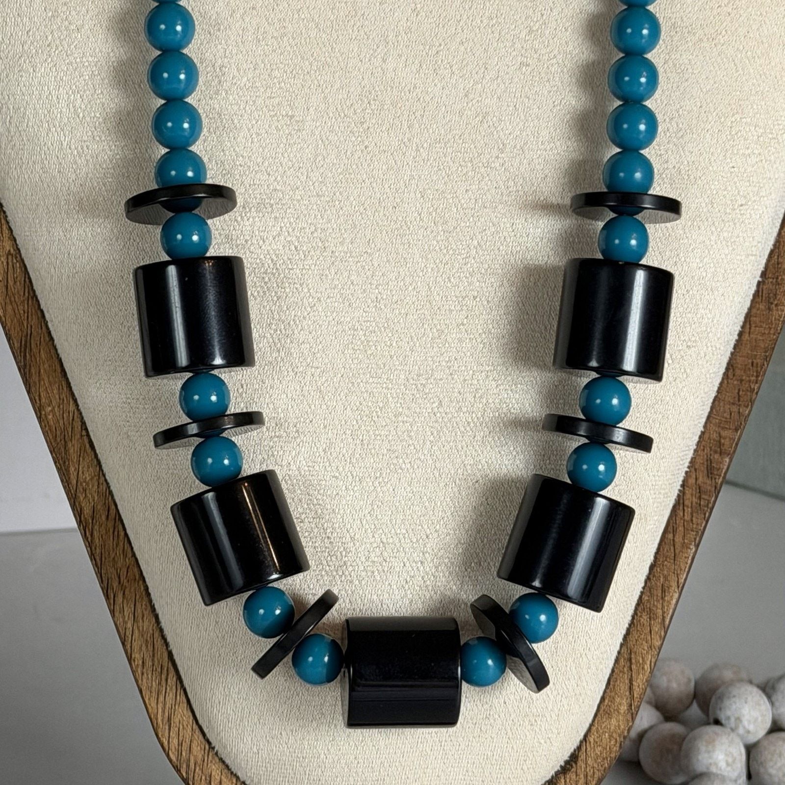 Other VTG 1980s 30" Teal & Black Cylinder & Disc Beaded Necklace Size ONE SIZE - 3 Thumbnail