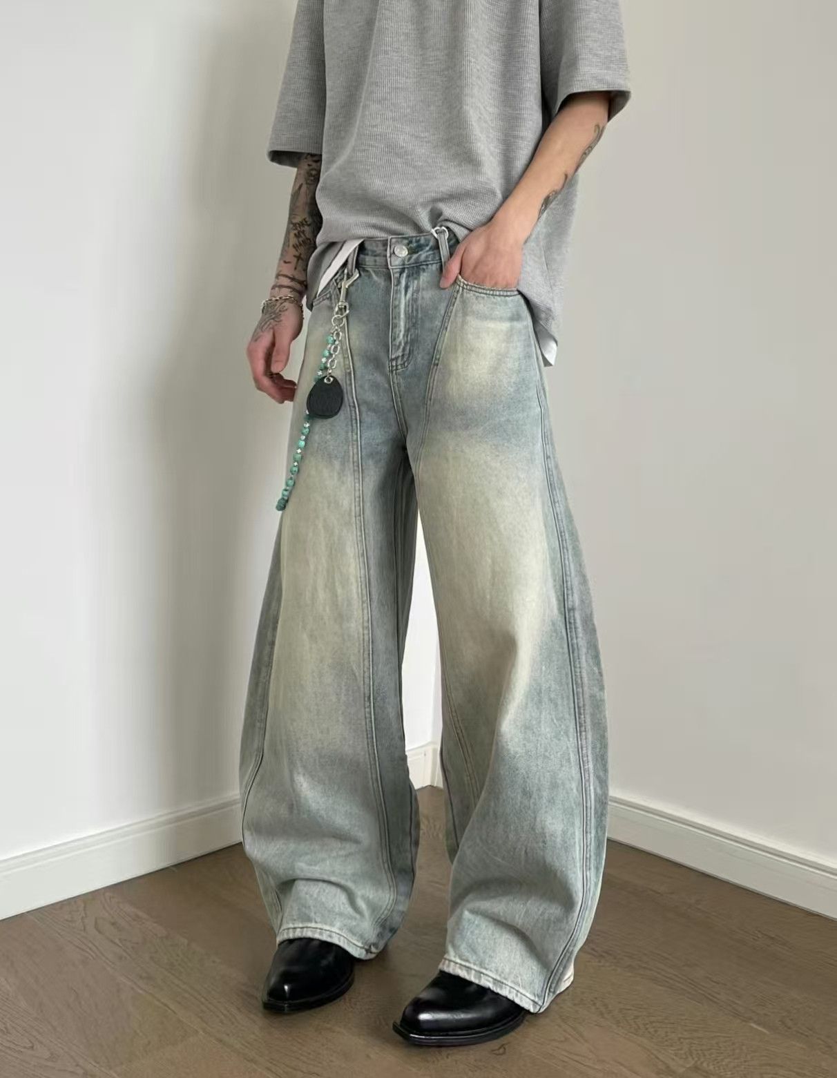 Japanese Brand Japanese retro washed distressed patchwork scimitar jeans Size US 32 / EU 48 - 2 Thumbnail