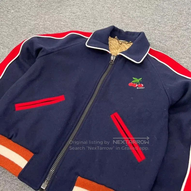 Gucci Gucci Cherry Baseball Jacket in Blue. Size US L / EU 52-54 / 3 - 3 Thumbnail