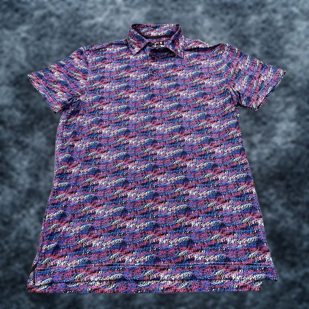 Vintage SWAG Polo Shirt Mens S Pink Golf Short Sleeve Collared Logo Skull Geometric Print Vibrant Abstract Tight Fit Summer Spring Blended Fabric Size US S / EU 44-46 / 1 - 1 Thumbnail