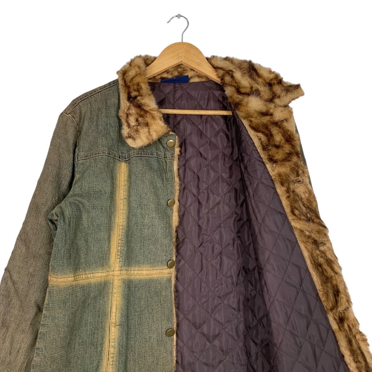 Japanese Brand COMPLETE GIRL Faux Fur Rusty Denim Overcoat Jacket #1054-C48 Size S / US 4 / IT 40 - 10 Thumbnail
