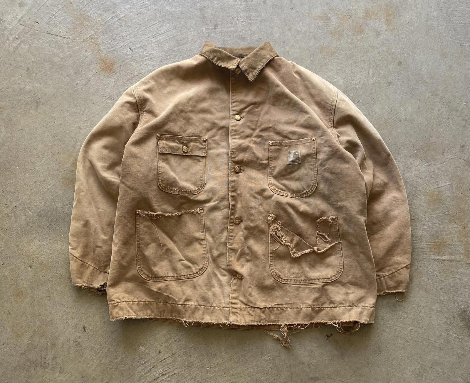 image of 90's Carhartt Thrashed Blanket-Lined Chore Coat in Tan, Men's (Size 2XL)