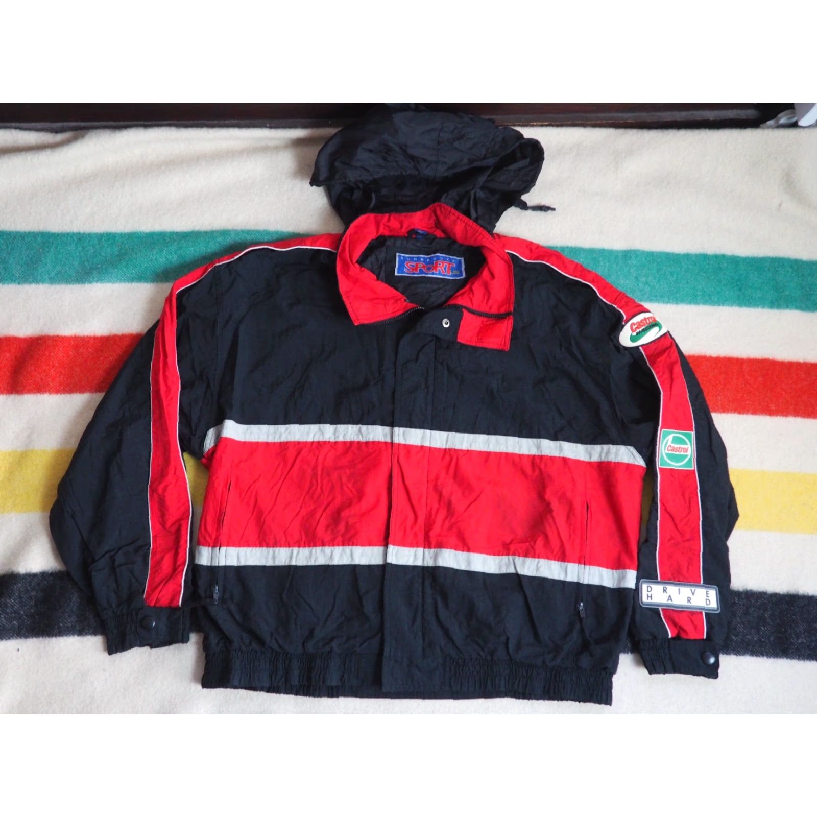 Dunbrooke VINTAGE Dunbrooke Castrol Racing Windbreaker Jacket Mens XL Black Zip Nylon 90s Geometric Logo Pattern Jacket Size US XL / EU 56 / 4 - 2 Thumbnail