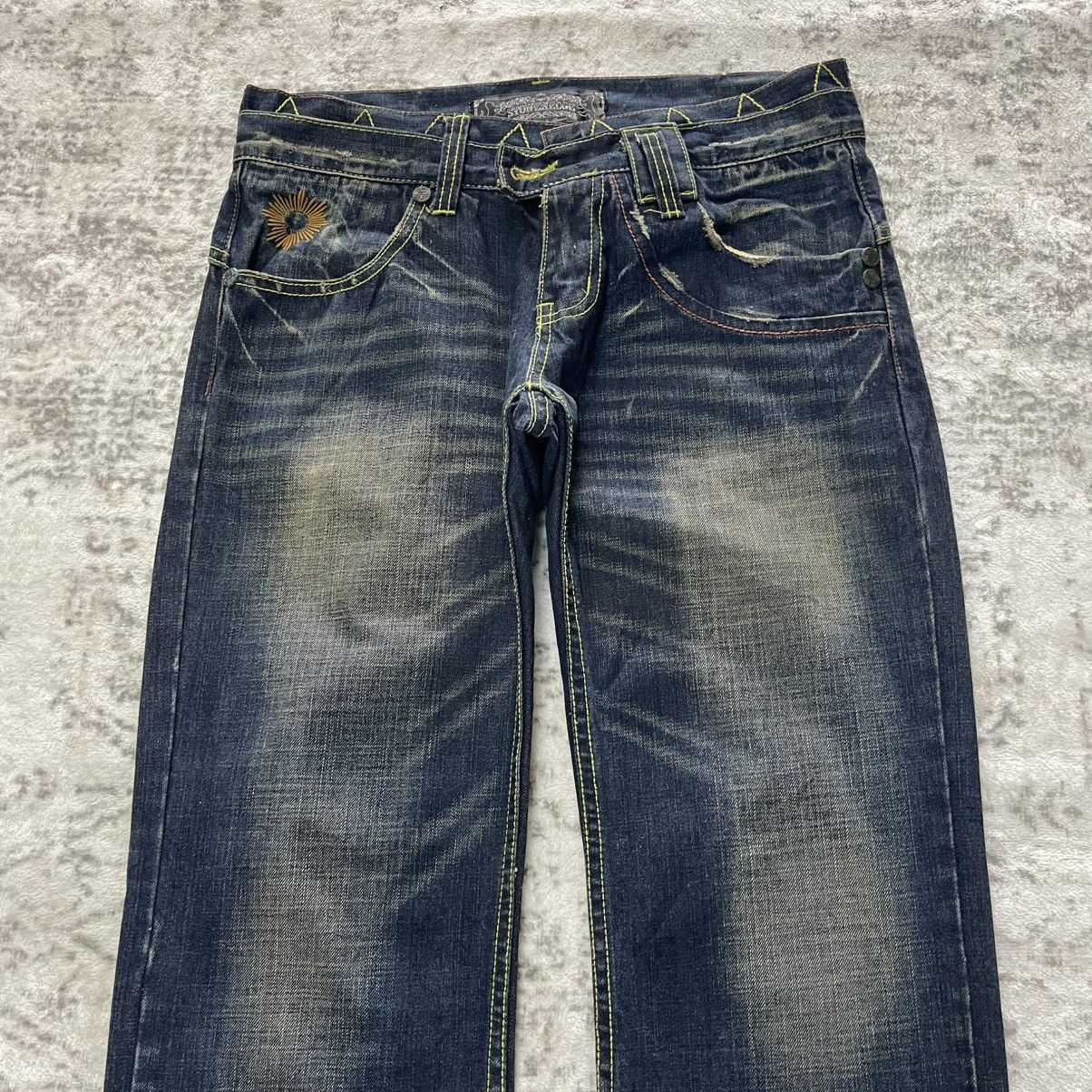 Japanese Brand Stonehedge Aztec Tribal Embroidered Double Waist Flare Jeans Size US 30 / EU 46 - 6 Thumbnail