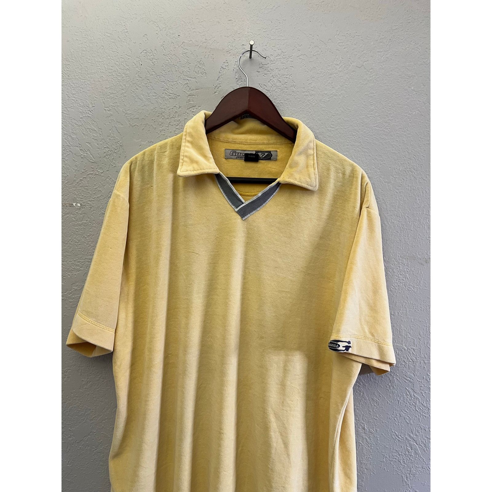 Guess Vintage Guess Jeans USA Velour Polo Shirt Yellow XL Y2K Size US XL / EU 56 / 4 - 2 Thumbnail