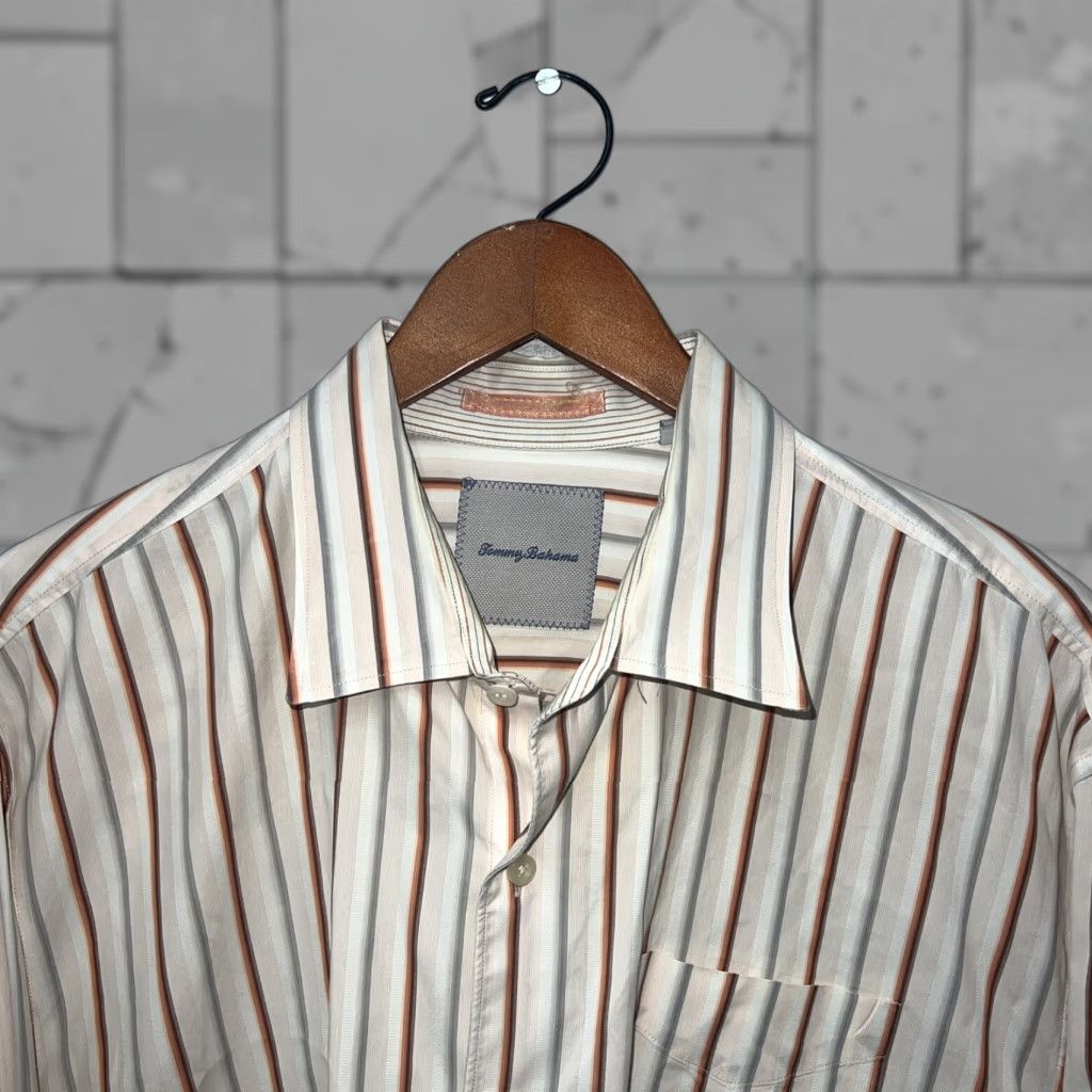 Tommy Bahama VINTAGE Tommy Bahama Beige Striped Button-Up Shirt Mens 2XL Beige Striped Pattern Long Sleeve Casual Bahamas Mens Size US XXL / EU 58 / 5 - 1 Thumbnail