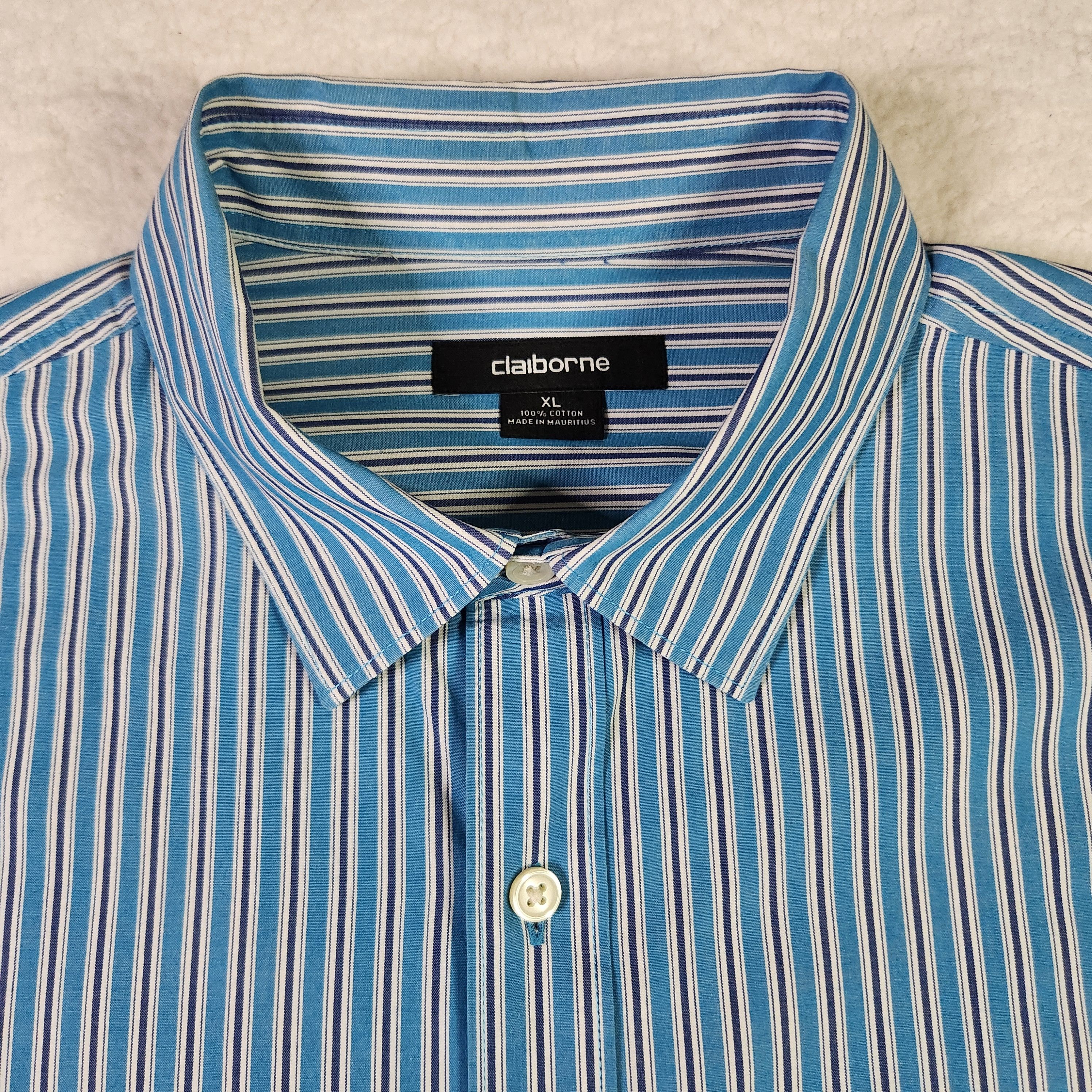 Liz Claiborne Claiborne VINTAGE Striped Shirt XL Blue Short Sleeve Button Size US XL / EU 56 / 4 - 3 Thumbnail