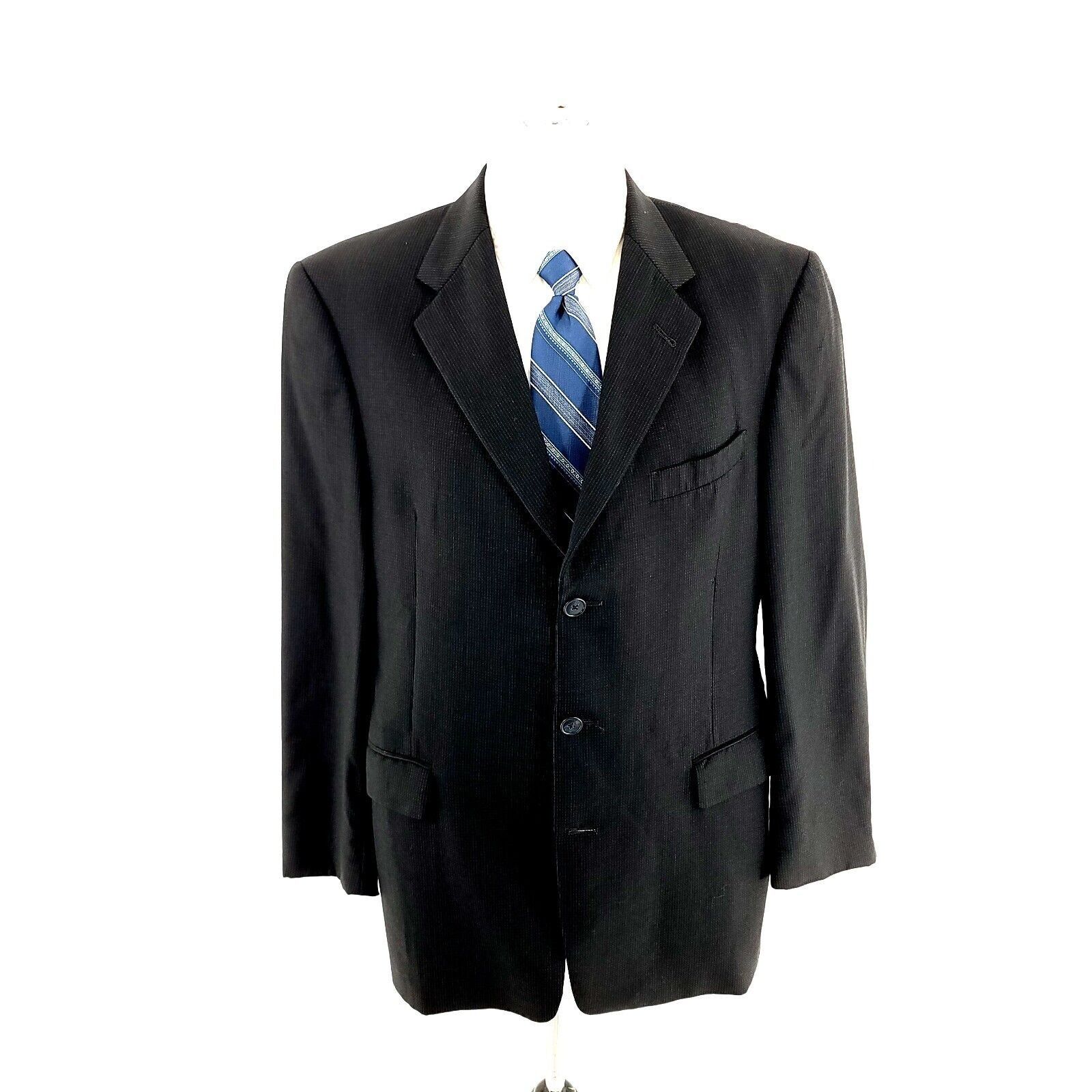 Hart Schaffner Marx Hart Schaffner Marx Wool 3 Button Suit Jacket 42R Black Stri Size 42R - 3 Thumbnail