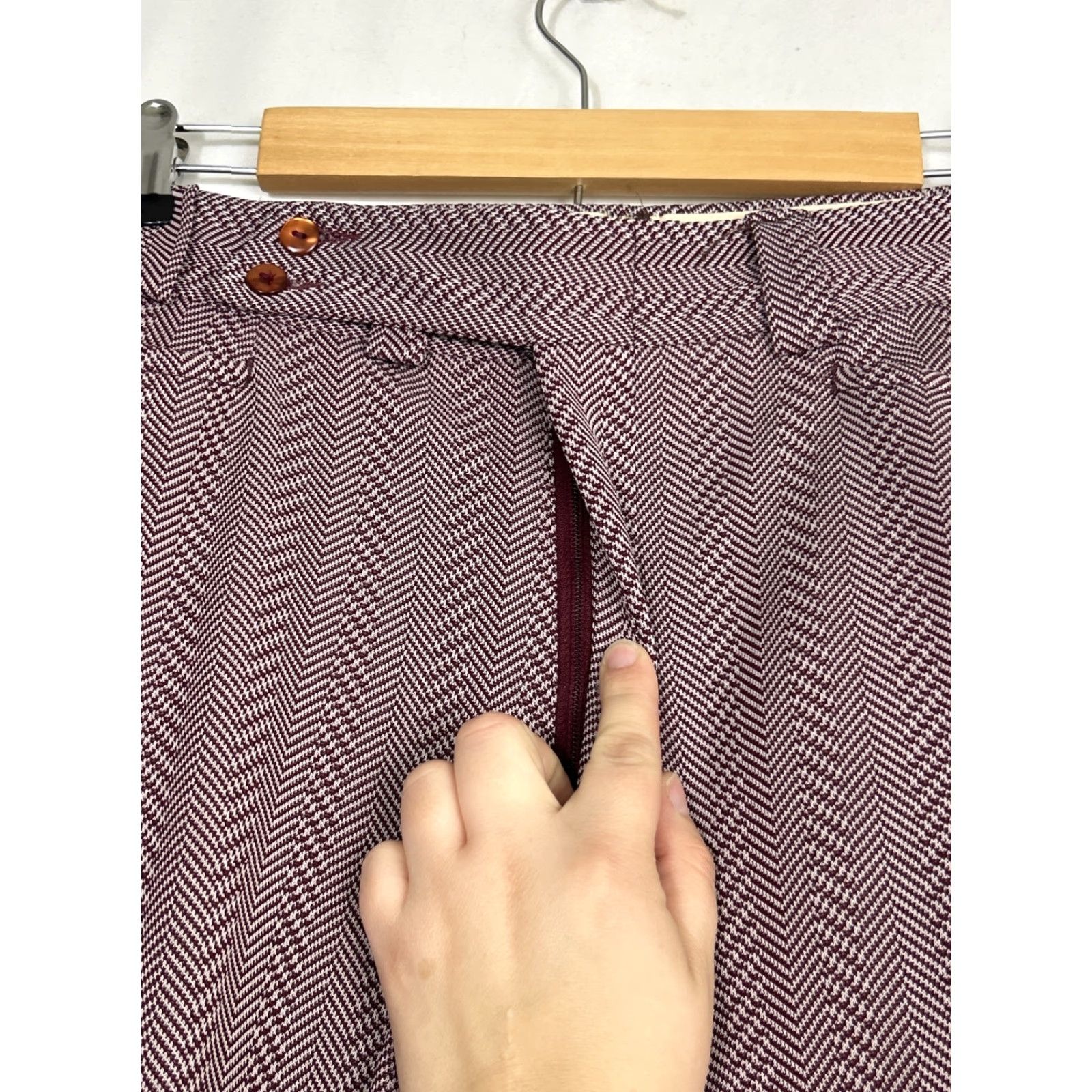 Armani VINTAGE Marman Pants 34x30 Mens/Unisex Polyester Herringbone Maroon White 60s 1960s Size US 34 / EU 50 - 6 Thumbnail