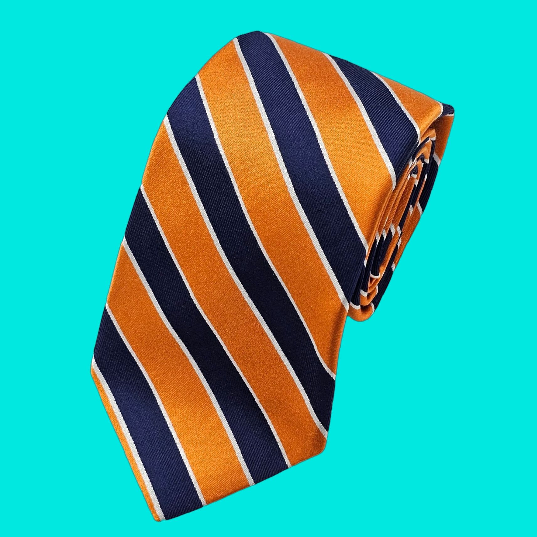 Ike Behar IKE BEHAR Necktie Mens Blue Orange Striped Classic Silk Tie 58.5" X 3.5" Designer Office Handmade USA Mens Size ONE SIZE - 1 Thumbnail