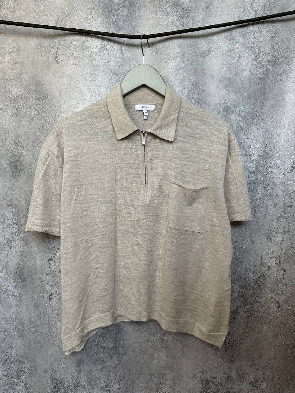 Reiss REISS Jenna Mixed Media Alpaca/Linen Top 1/4 Zip Polo Shirt Size M / US 6-8 / IT 42-44 - 3 Thumbnail