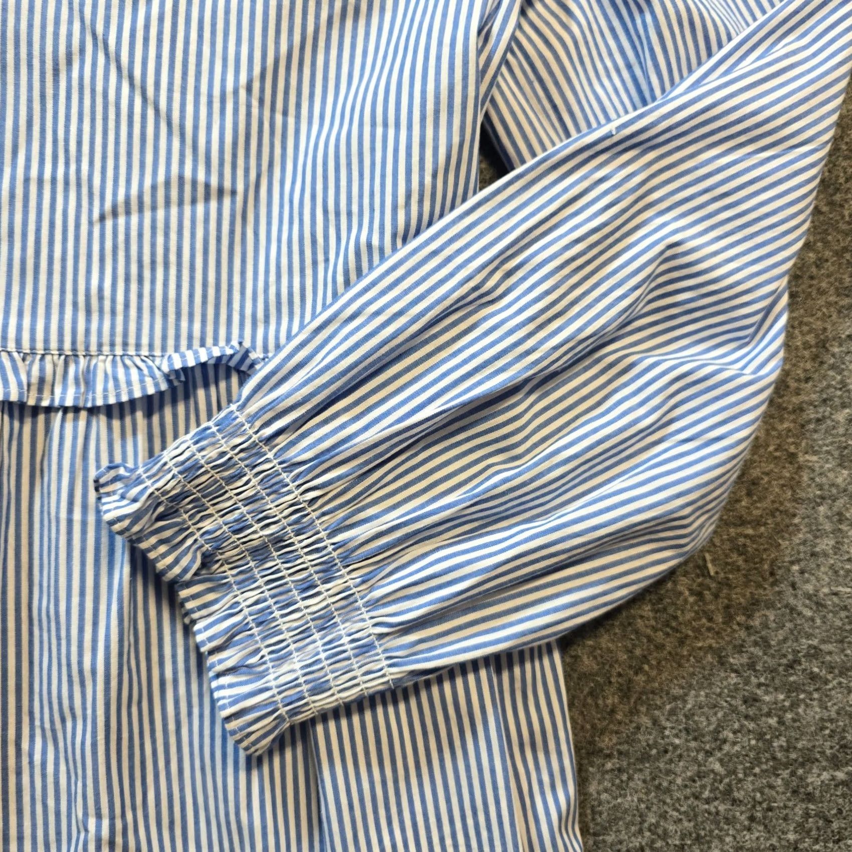 J.Crew J.CREW Dress Size 10 White Blue Striped A-Line Long Sleeve Tiered Preppy Classic Dress Women Knee Length Summer Spring Size L / US 10 / IT 46 - 5 Thumbnail