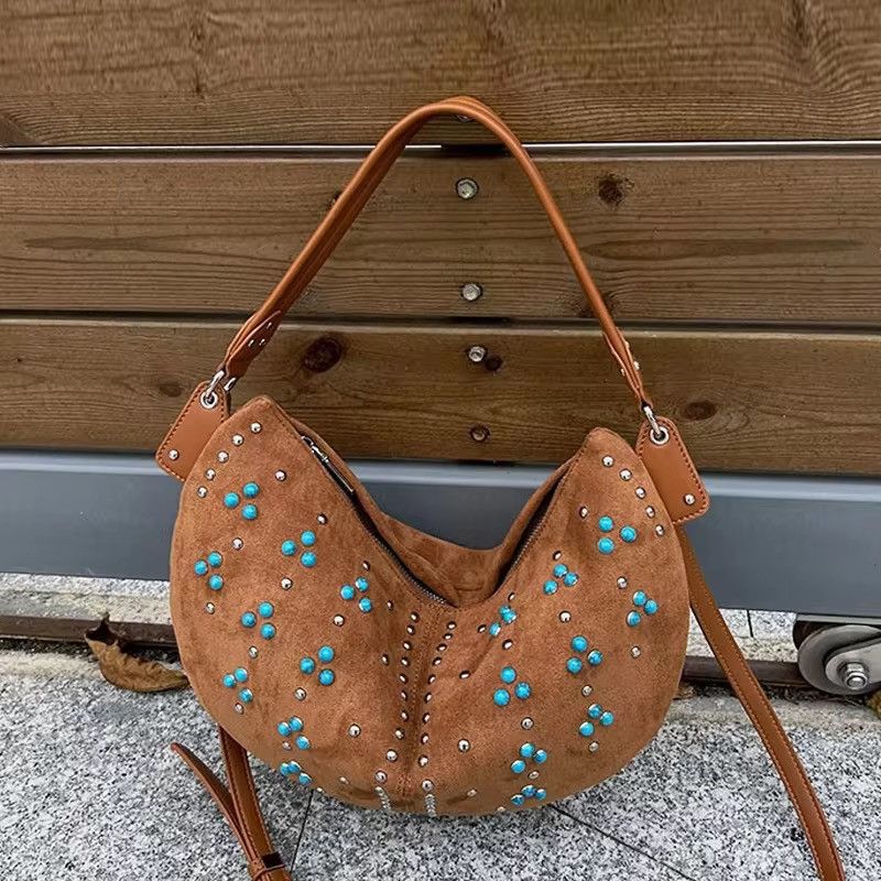 Other Bohemian Y2K Half Moon Shoulder Bag – Rivet Pearl Detail Size ONE SIZE - 2 Thumbnail