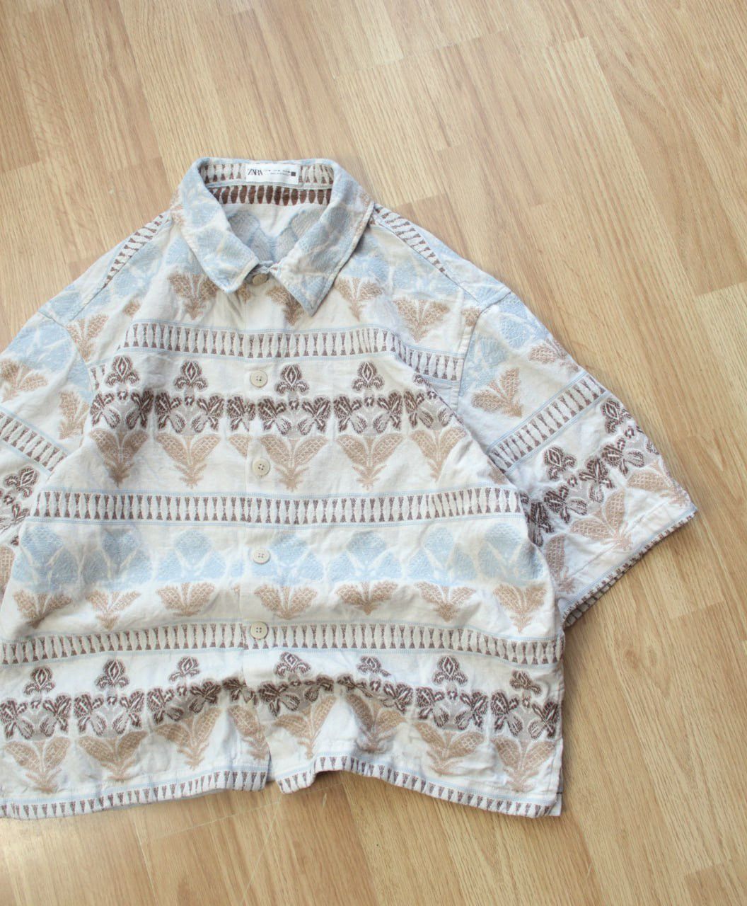 Zara 🔥 Zara Geometric Jacquard Shirt Ecru Beige Hawaiian Art Size US M / EU 48-50 / 2 - 4 Thumbnail
