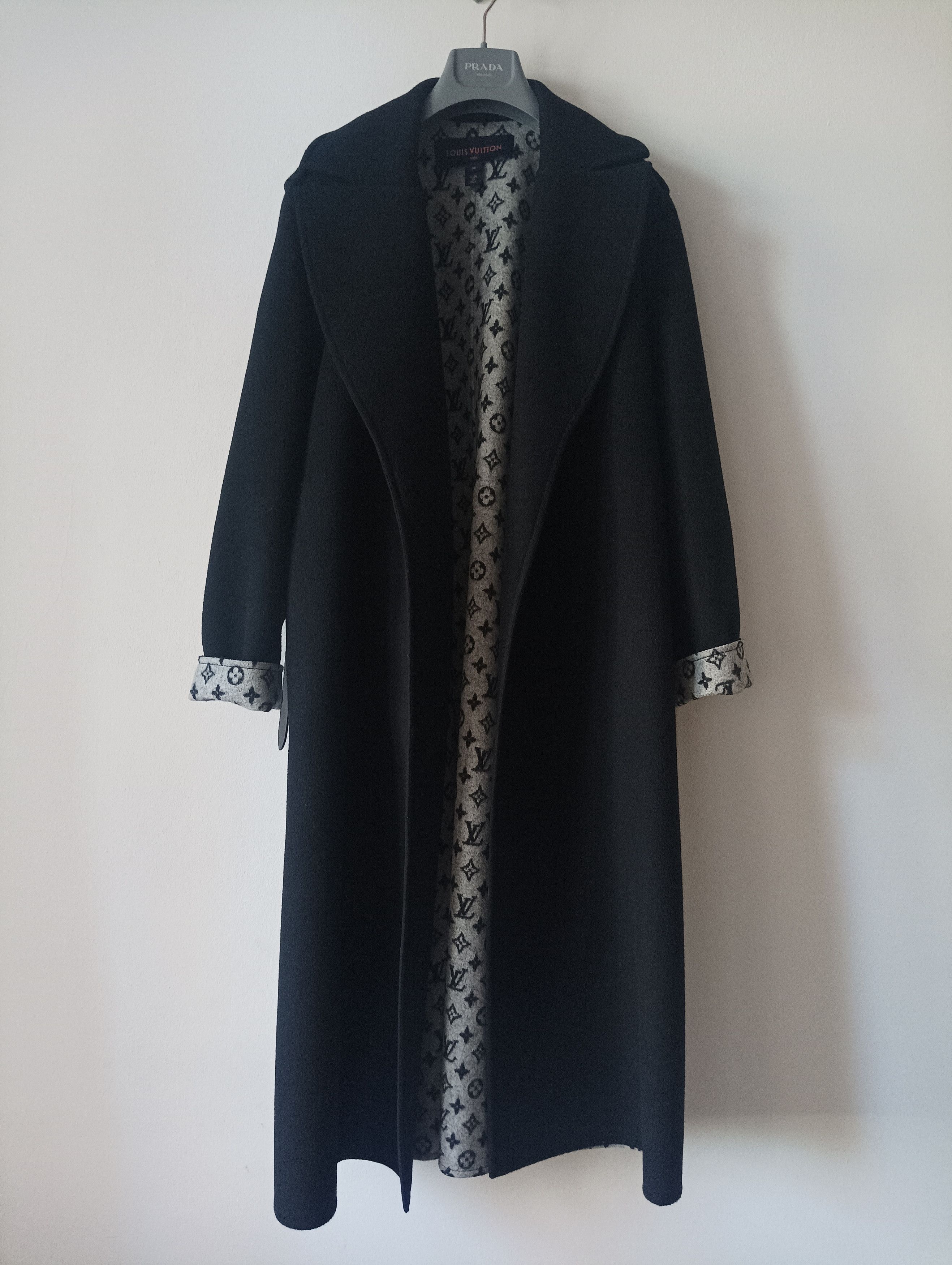 image of Louis Vuitton Classic Monogram Detail Coat in Black, Women's (Size Medium)