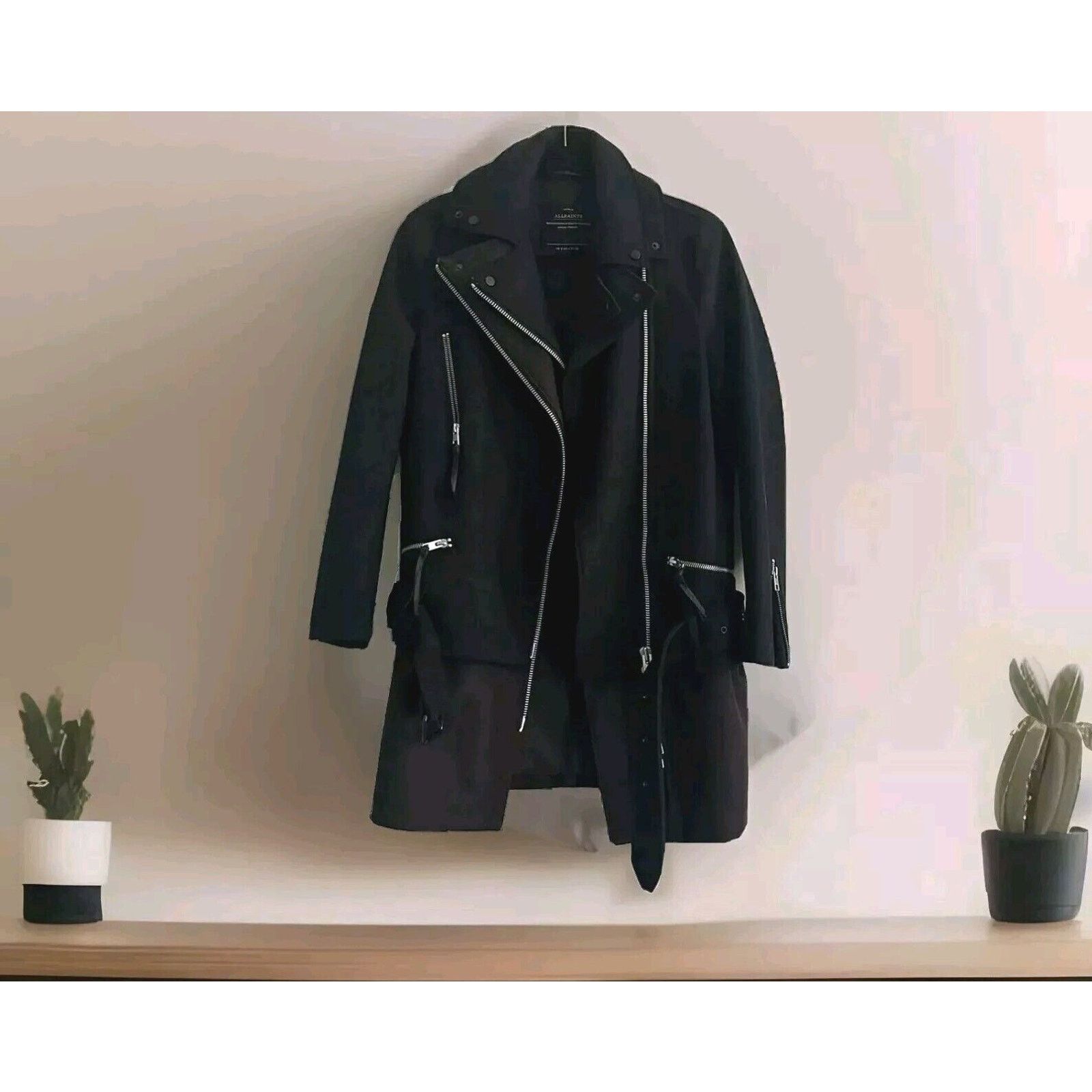 All Saints Wool Iggy Biker Coat Black Size US EU 34