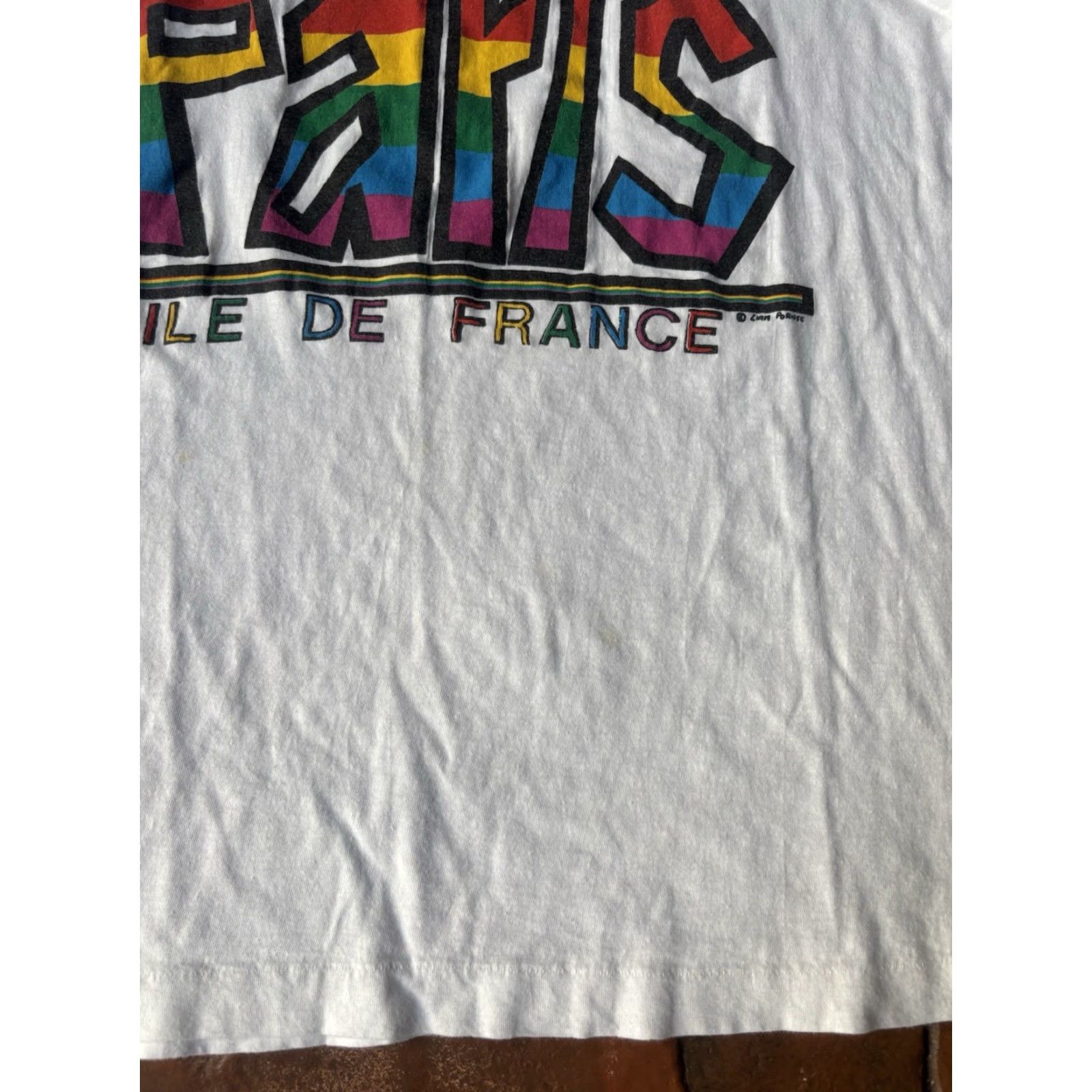 Rainbow VINTAGE 80s Paris France Rainbow Tourist Souvenir T-Shirt Large White Cotton Crew Neck Short Sleeve Men Size US L / EU 52-54 / 3 - 7 Thumbnail