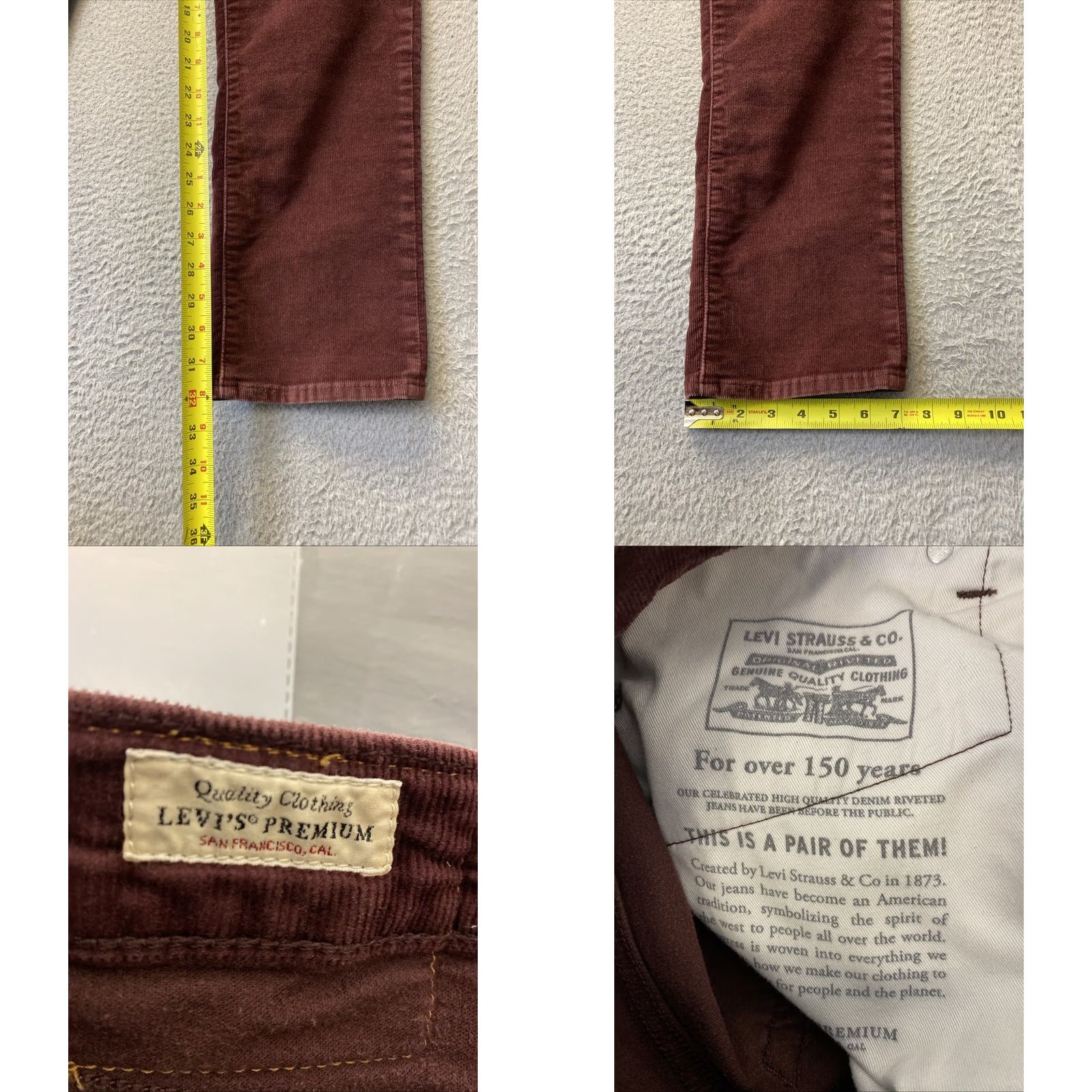 Levi's VINTAGE Levi’s 511 Corduroy Pants Straight 33x32 Light Maroon Men’s Regular Pant Size US 33 - 8 Thumbnail