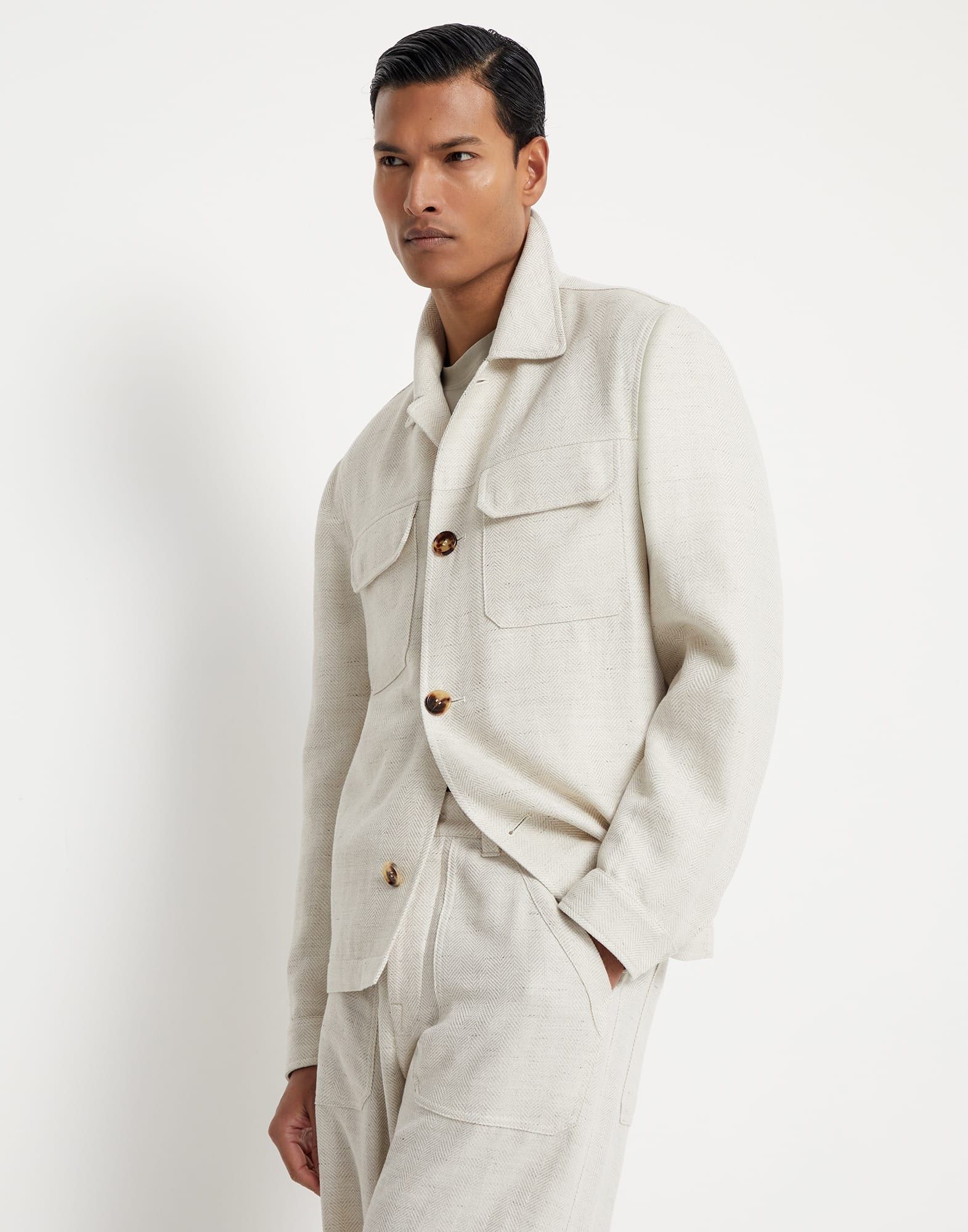 Brunello Cucinelli o1w1db10925 Long Jacket in Natural Size US M / EU 48-50 / 2 - 1 Thumbnail