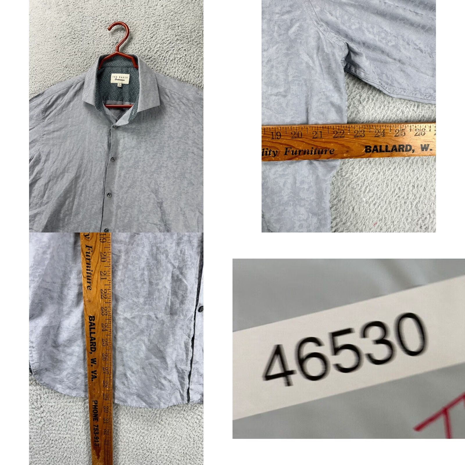 Ted Baker Ted Baker Dress Shirt Men 17 34-35 Endurance Grey Button Up Long Sleeve Mens Size 46R - 8 Thumbnail