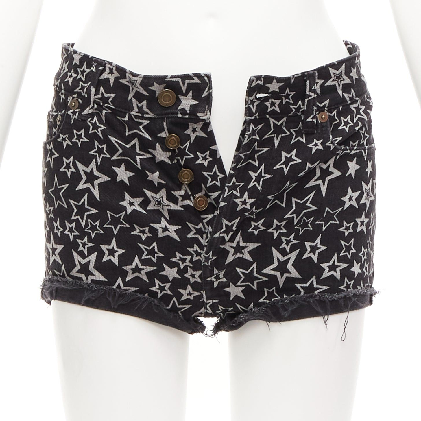 Saint Laurent Paris SAINT LAURENT 2015 black grey star print cotton denim mini hot shorts 24" Size 26" / US 2 / IT 38 - 1 Thumbnail