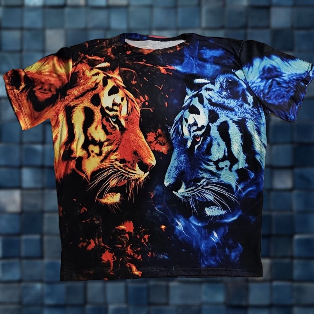 Vintage TIGER AND WHITE TIGER CAT BENGAL ANIMAL JUNGLE T-SHIRT Size US M / EU 48-50 / 2 - 1 Thumbnail