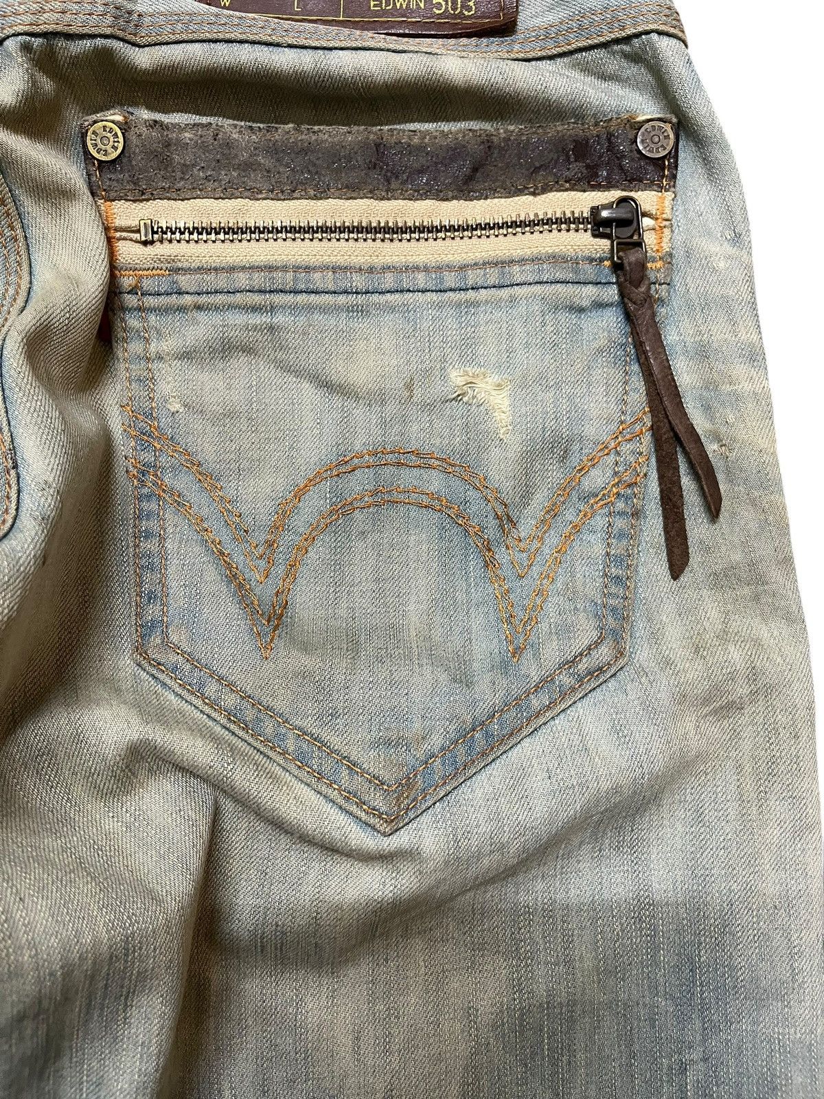 Edwin Vintage Edwin 503 Blue Trip Faded Mudwash Ripped Denim Size US 31 - 7 Thumbnail