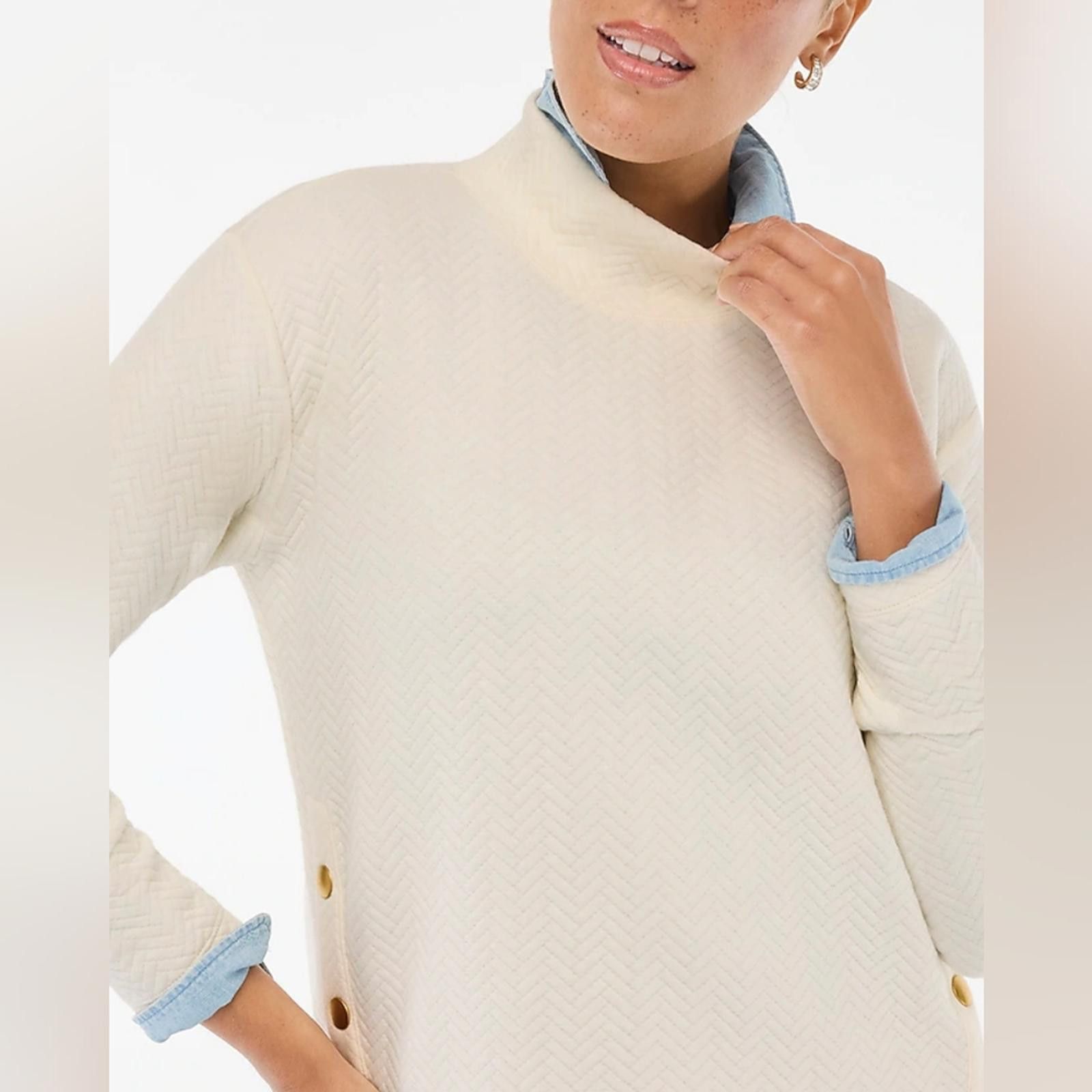 J.Crew Herringbone Mockneck Sweatshirt Size S / US 4 / IT 40 - 1 Thumbnail