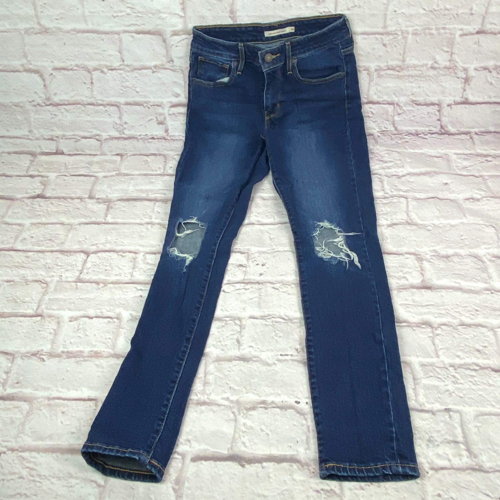 Levi's VINTAGE Levi's Jeans Teens 721 High Rise Skinny Size 26 Distressed Dark Wash Blue Denim 90s City Rock Mens Size 26" / US 2 / IT 38 - 3 Thumbnail