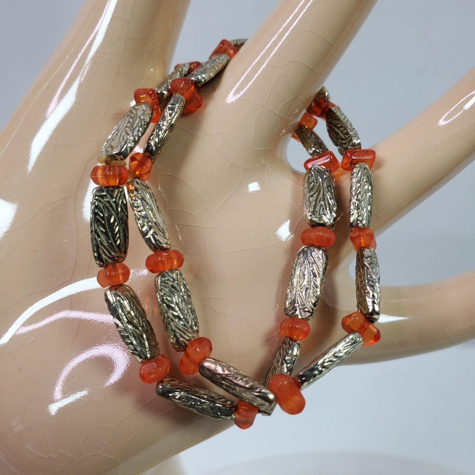 The Unbranded Brand Casual Career Stretchy 2 Bracelets Orange Gold Tone NOS Size ONE SIZE - 1 Thumbnail