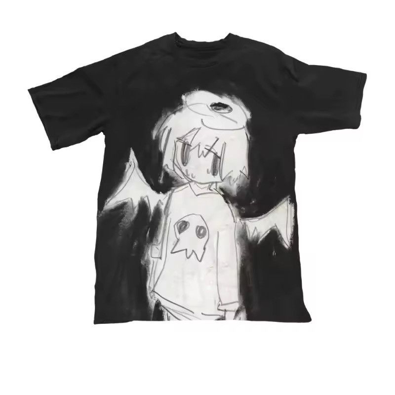 Anime Cartoon Anime Black Loose Girl Printed T Shirt Size US XL / EU 56 / 4 - 1 Thumbnail