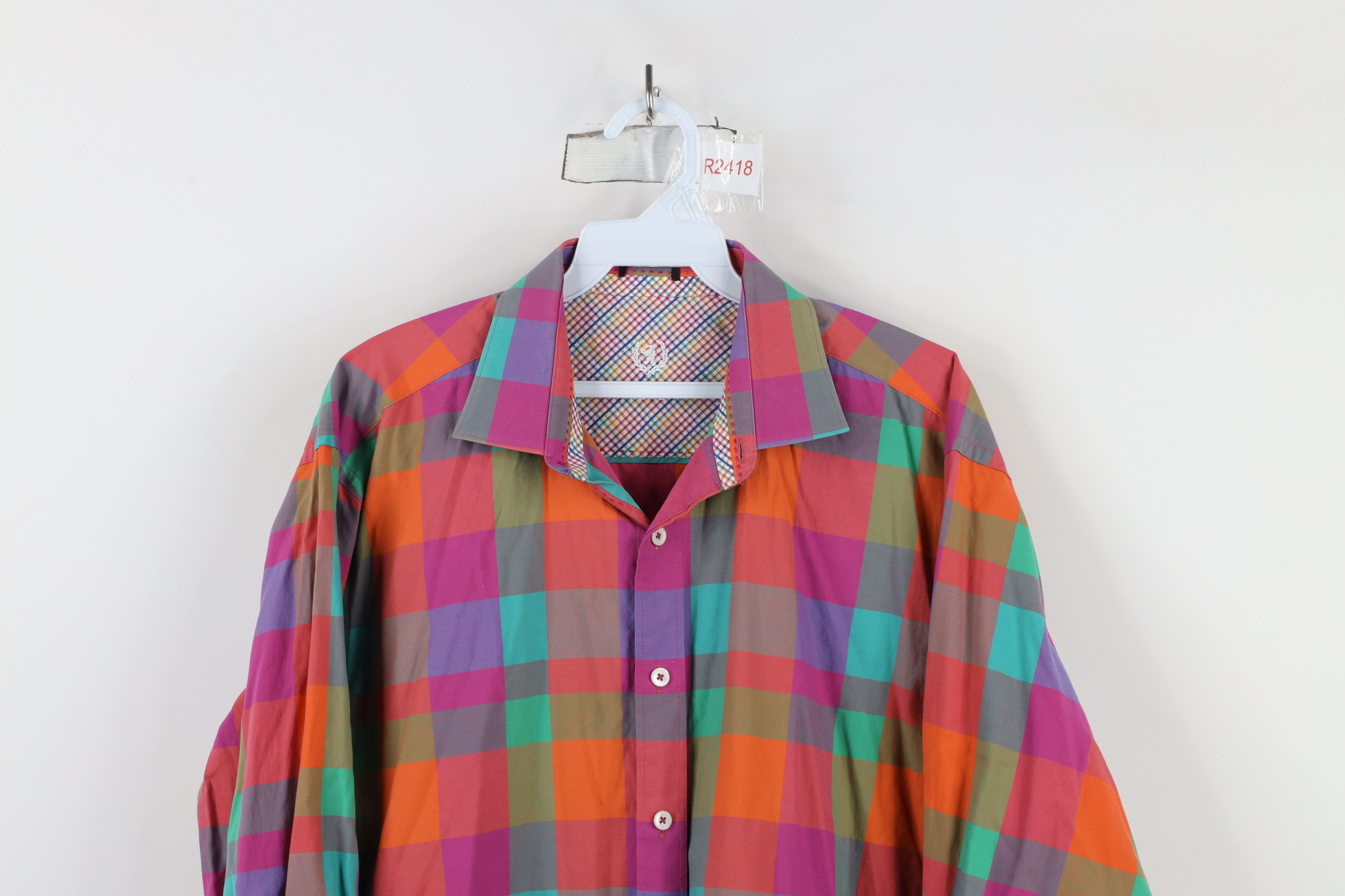 Vintage Bugatchi Uomo Checkered Plaid Collared Button Shirt Cotton Size US XL / EU 56 / 4 - 2 Thumbnail
