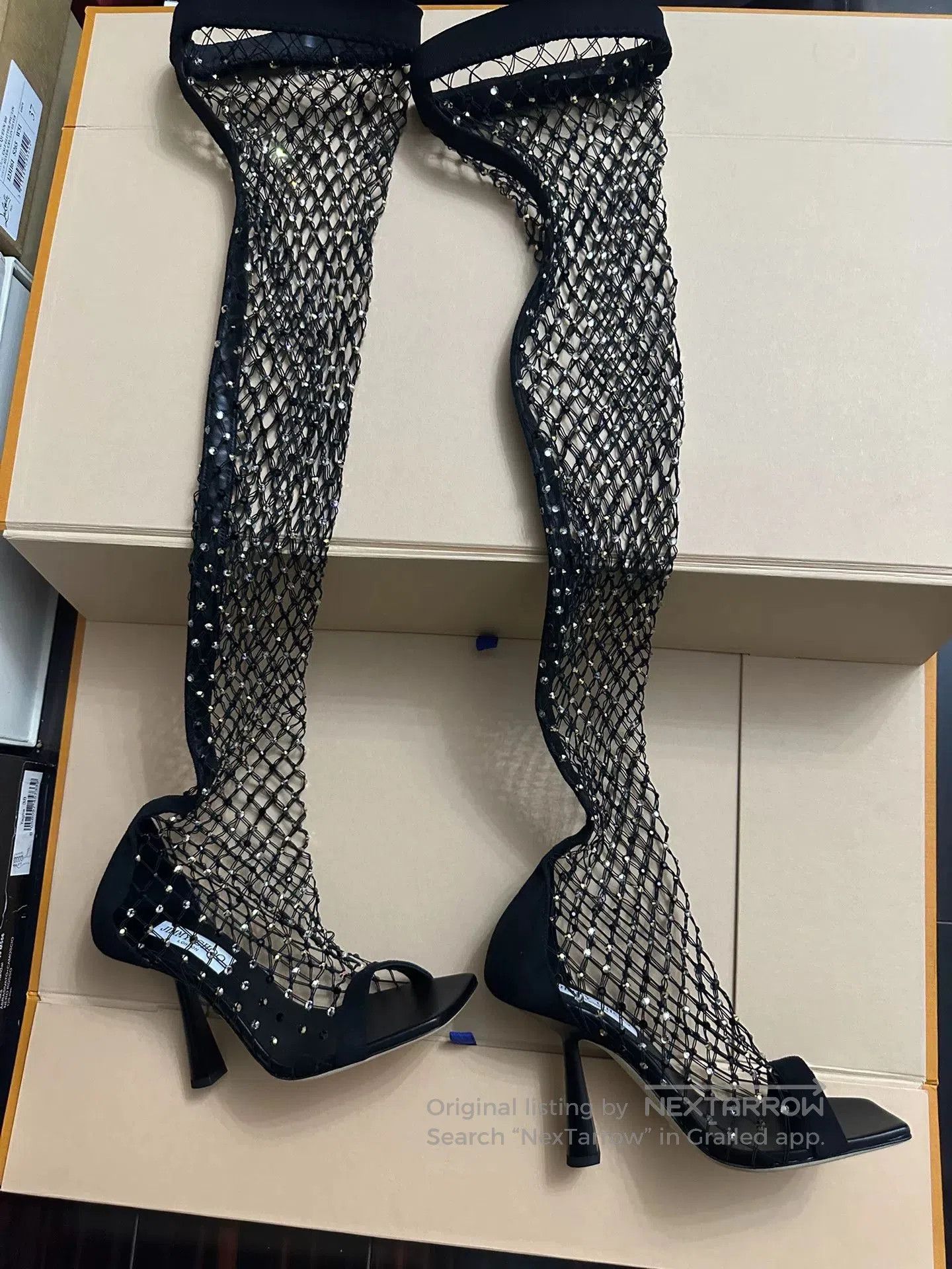 Jimmy Choo Jimmy Choo Black Crystal Mesh Boots. Size US 7 / IT 37 - 1 Thumbnail
