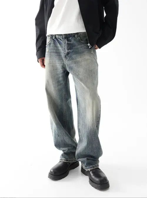 VIBE American street washed retro straight wide-leg loose jeans Size US 34 / EU 50 - 1 Thumbnail