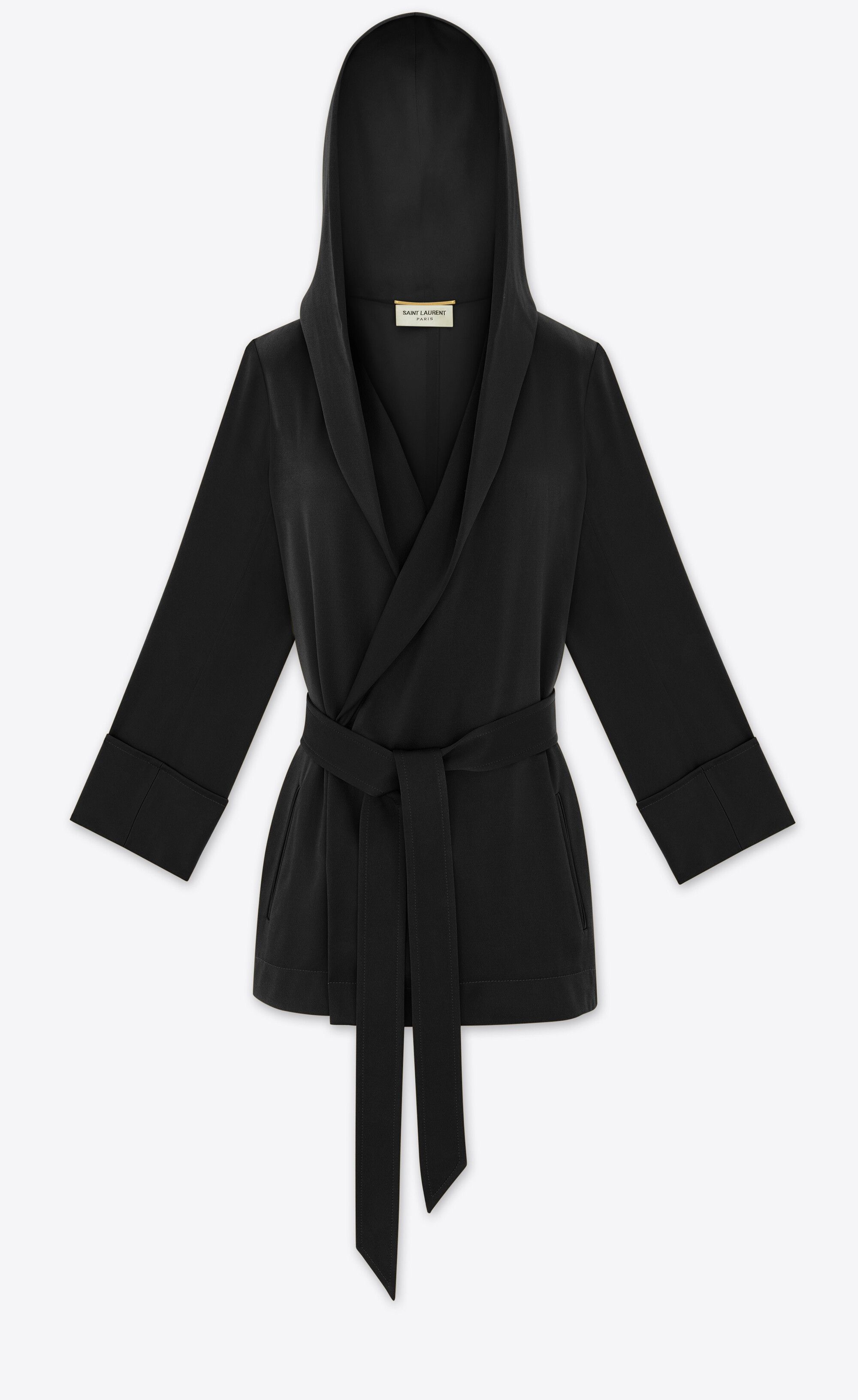Saint Laurent Paris o1bcso1str1224 Hooded Jacket In Crepe Satin in Black Size M / US 6-8 / IT 42-44 - 2 Thumbnail