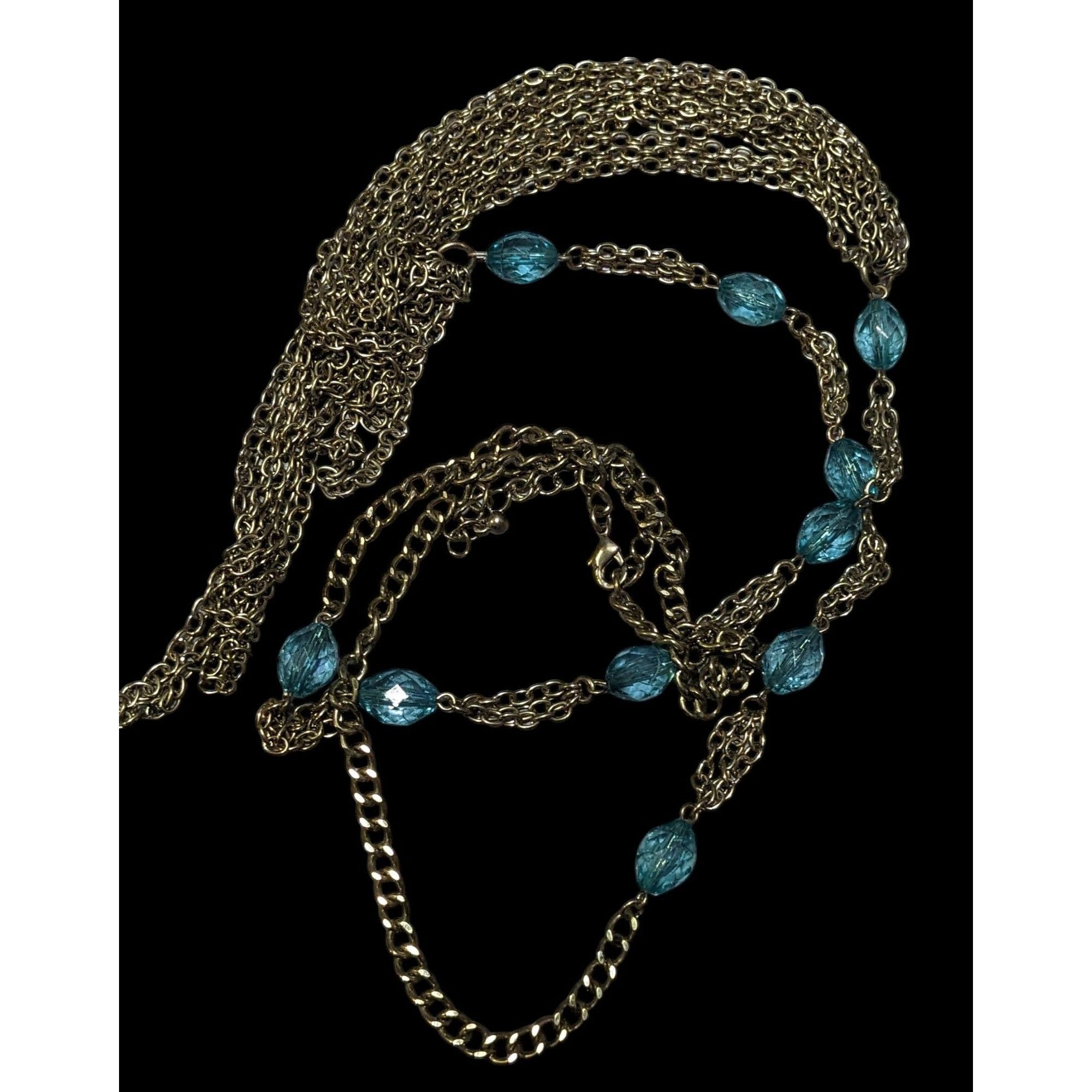 Other Layered Gold Tone Glam Necklace With Blue Beaded Accents Size ONE SIZE - 3 Thumbnail