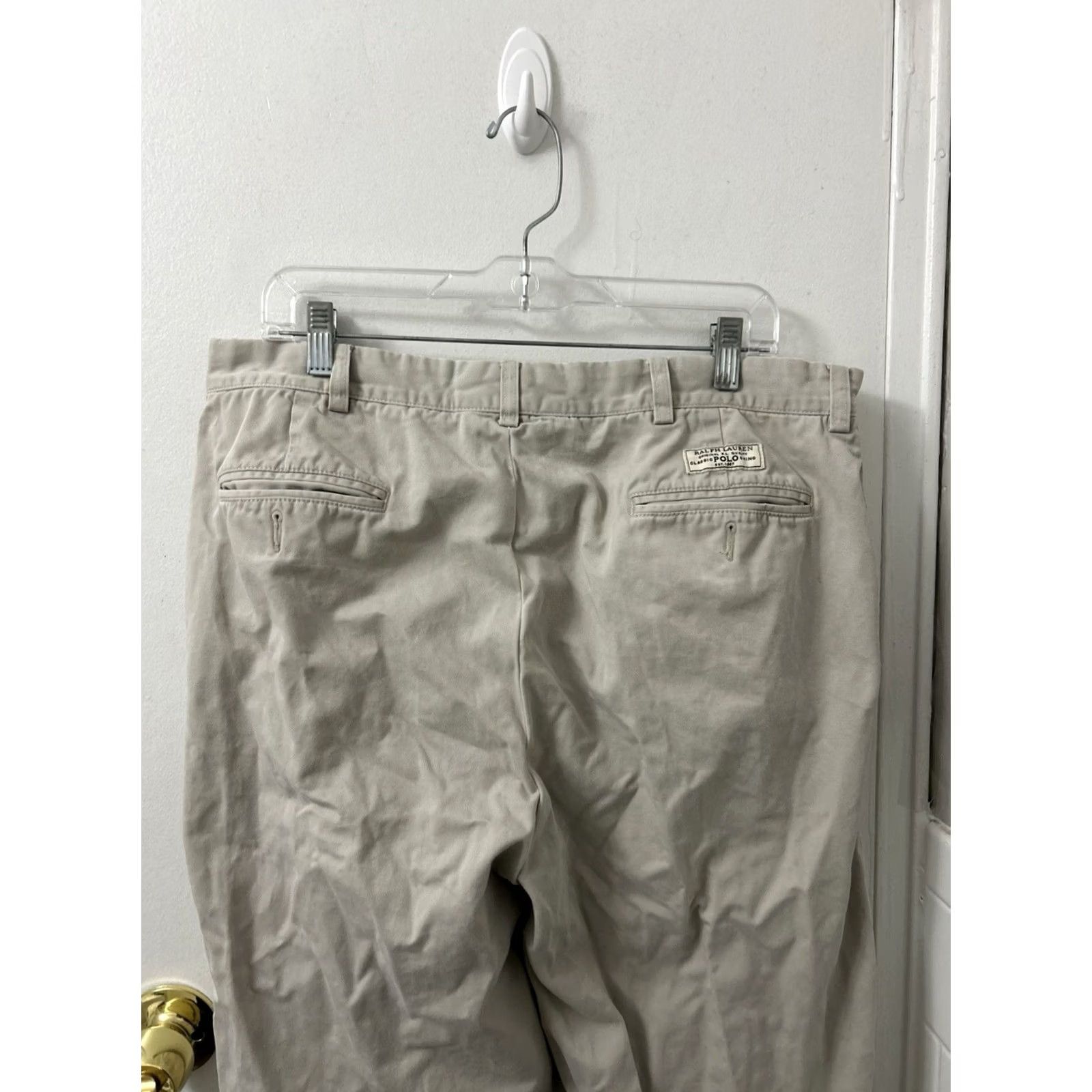Polo Ralph Lauren VTG Polo Ralph Lauren Andrew Pant Mens 36x28 Tan Pleated Chino Cotton Trousers Size US M / EU 48-50 / 2 - 6 Thumbnail