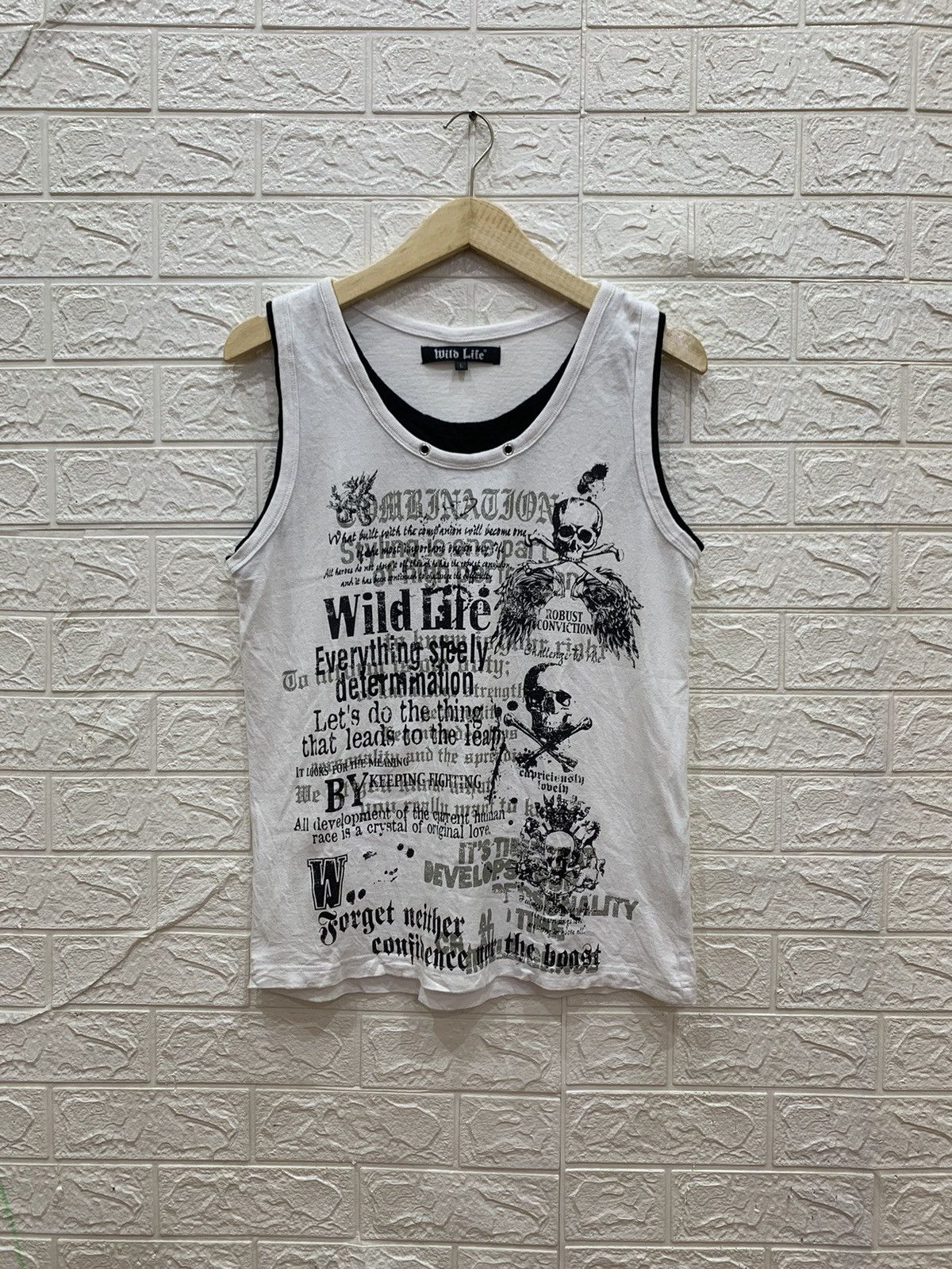 14th Addiction × Japanese Brand × KMRii Y2k Wild Life poem skull poem double layer punk tanktop Size US M / EU 48-50 / 2 - 1 Thumbnail