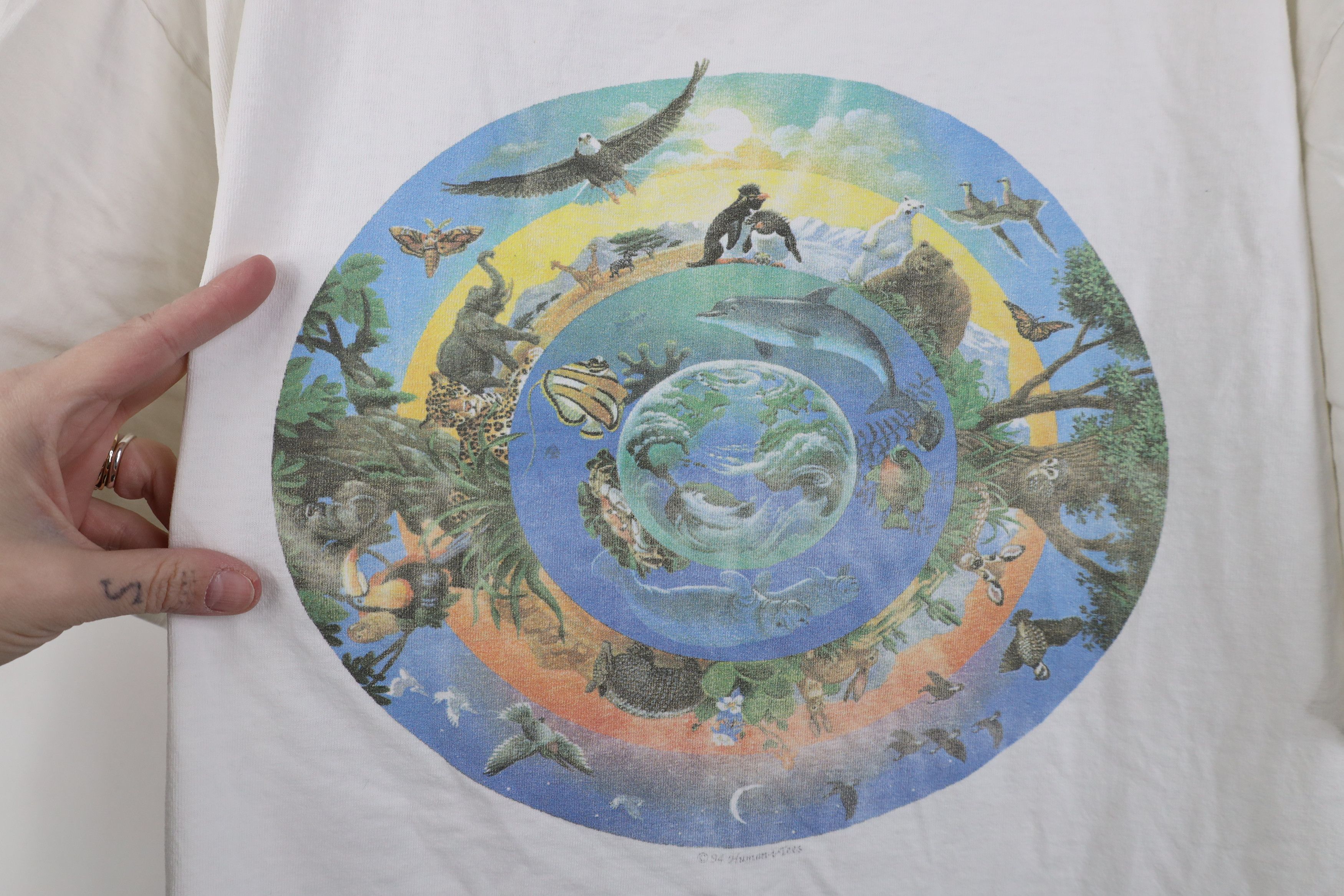 Vintage Vintage 90s Streetwear Humanitees Earth Day Planet T-Shirt Size US XL / EU 56 / 4 - 4 Thumbnail