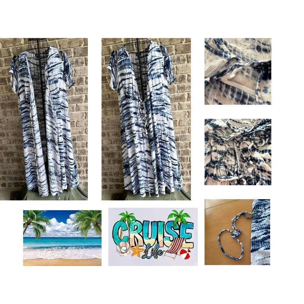 Torrid Torrid Blue Tie Dye Gauze Cold Shoulder Wrap Midi Dress 1X Size XXL / US 16-18 / IT 52-54 - 5 Thumbnail