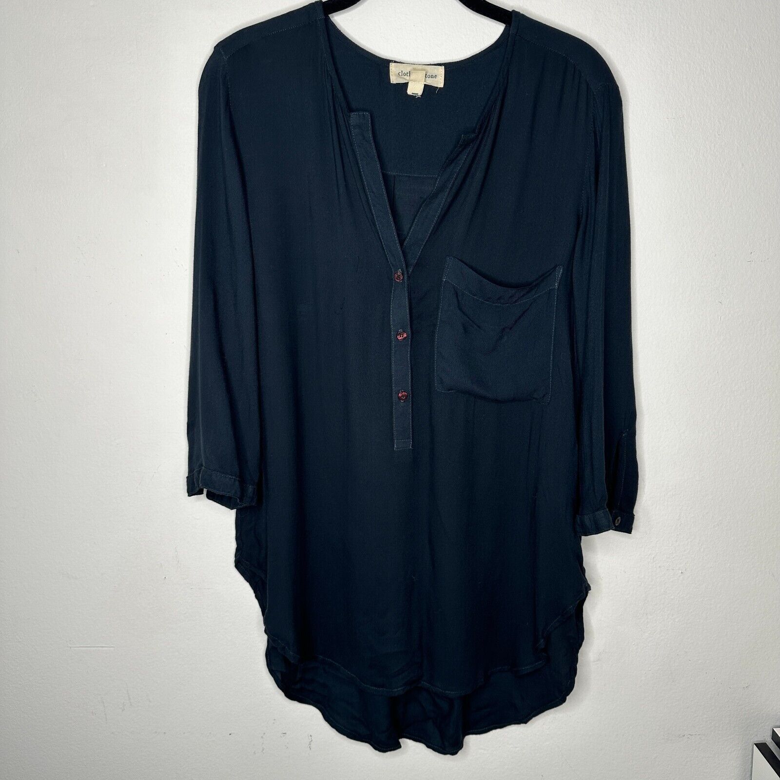 Other Cloth & Stone Black Henley Long Sleeve V-Neck Shirt Tail Top Size S / US 4 / IT 40 - 2 Thumbnail