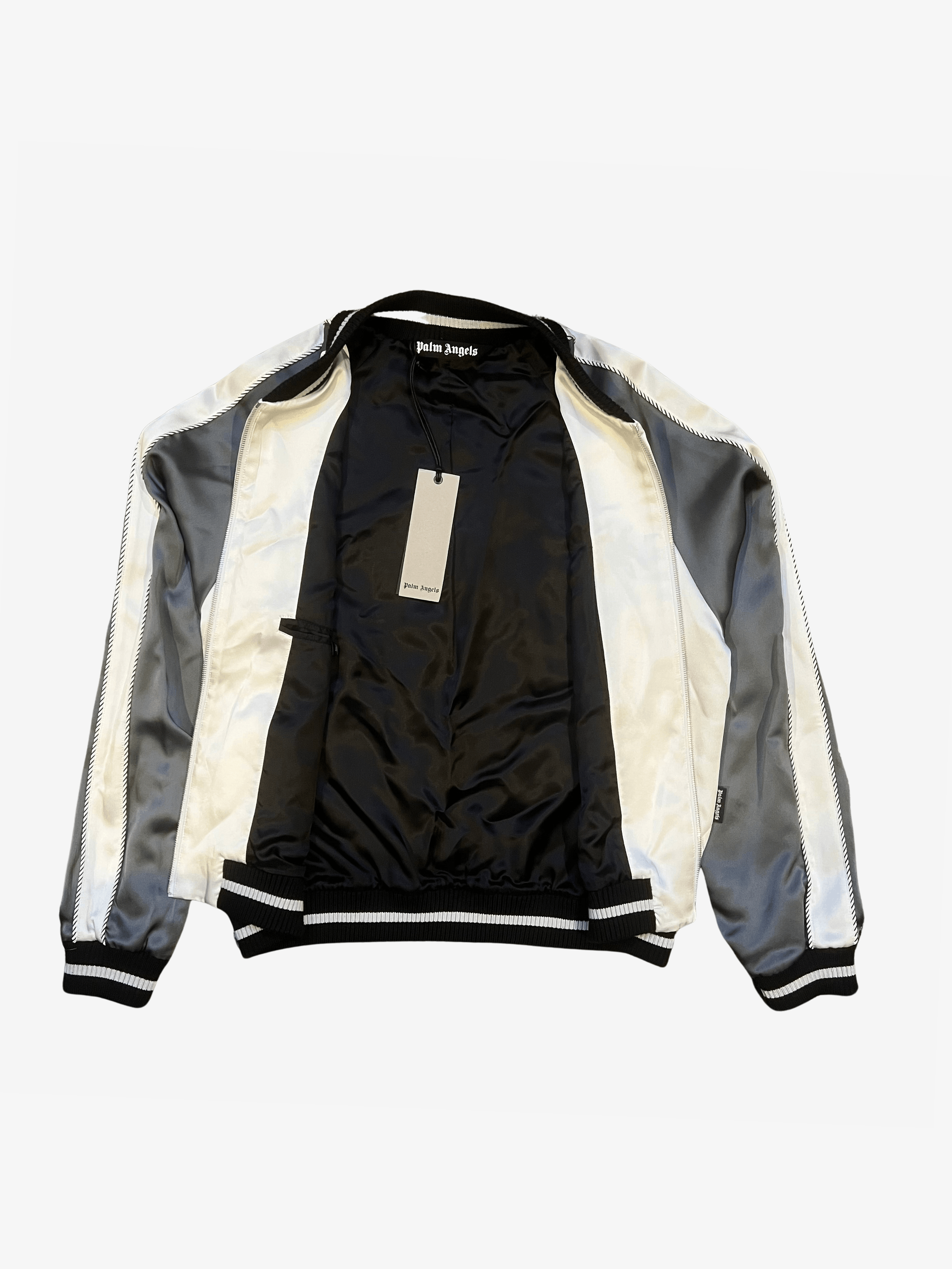 Palm Angels $1,475 Palm Angels Silver Silk Palm Tree Varsity Jacket Size US M / EU 48-50 / 2 - 3 Thumbnail