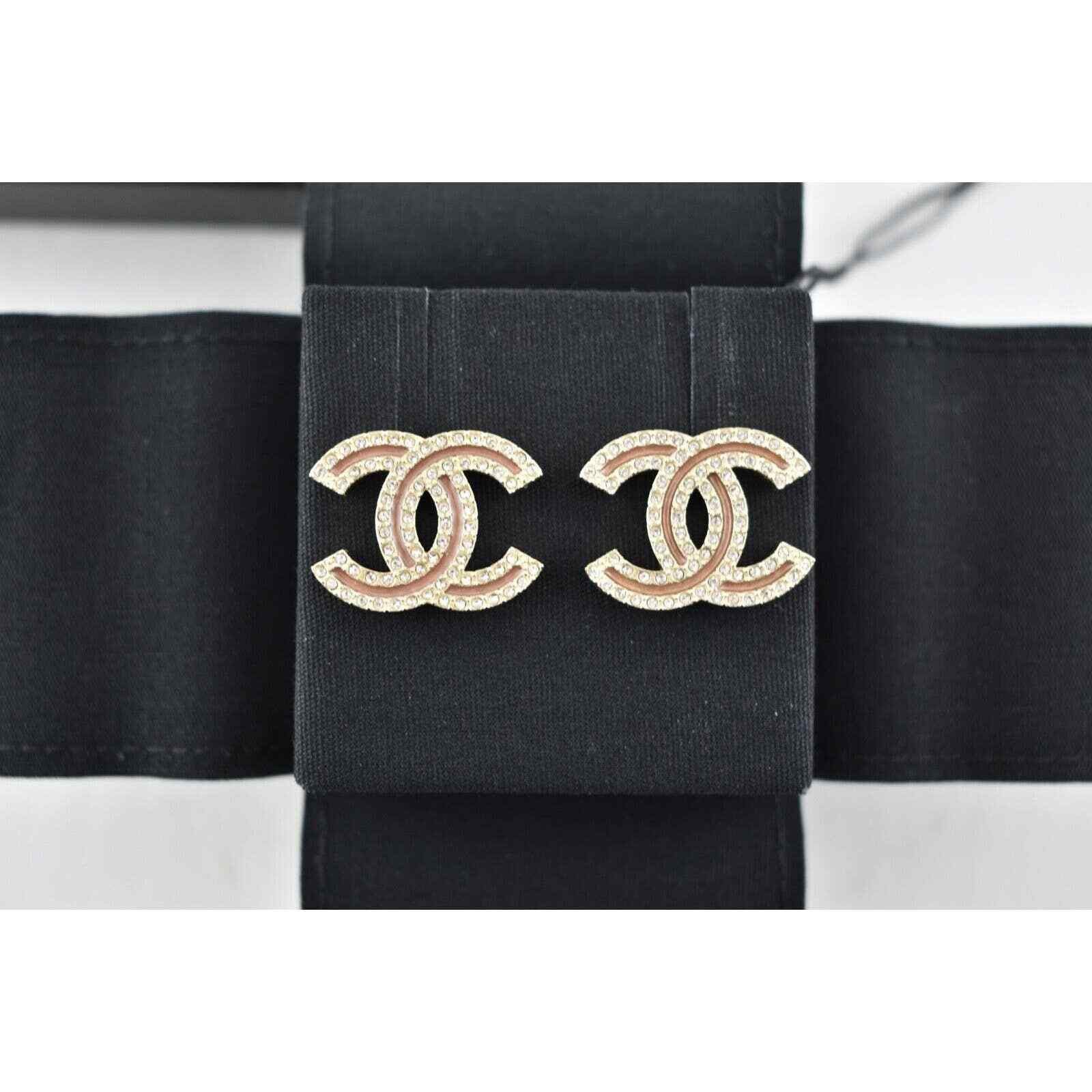 Chanel Chanel Gold Beige Crystal Dangle Statement Stud Earrings Size ONE SIZE - 3 Thumbnail