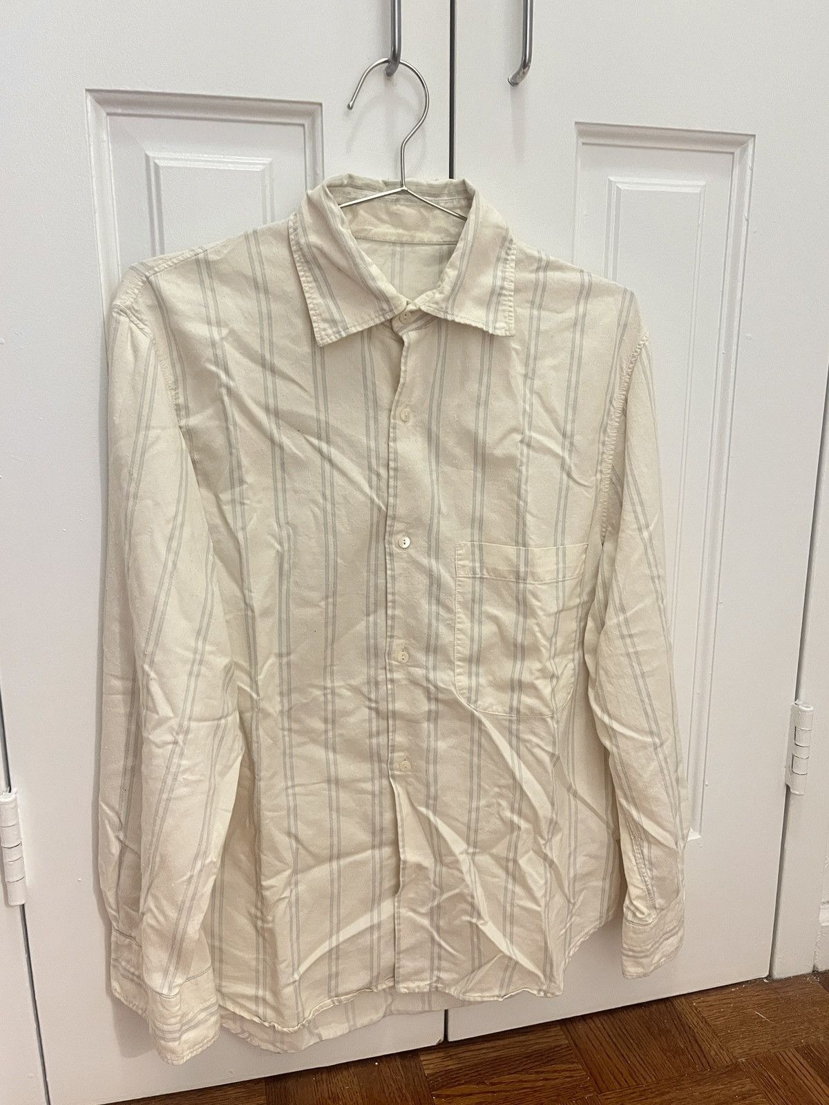 Spread Collar Shirt - Ecru with Pearl Stripes