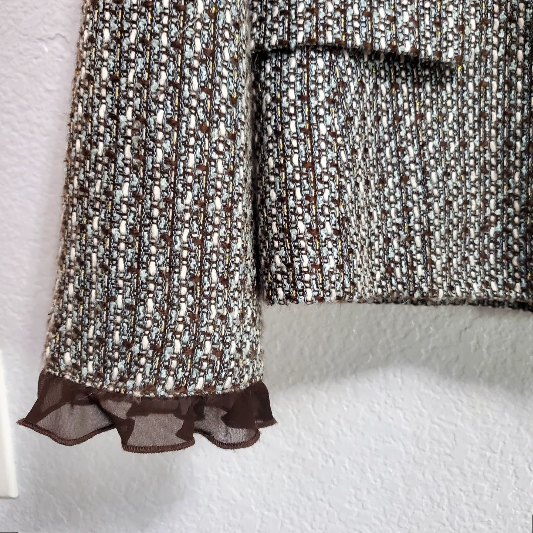 Bob Mackie VINTAGE Bob Mackie Studio Jacket Blazer Womens 12 Brown Blue Tweed Ruffles Shoulder Pads Blazer Womens Size XL / US 12-14 / IT 48-50 - 7 Thumbnail