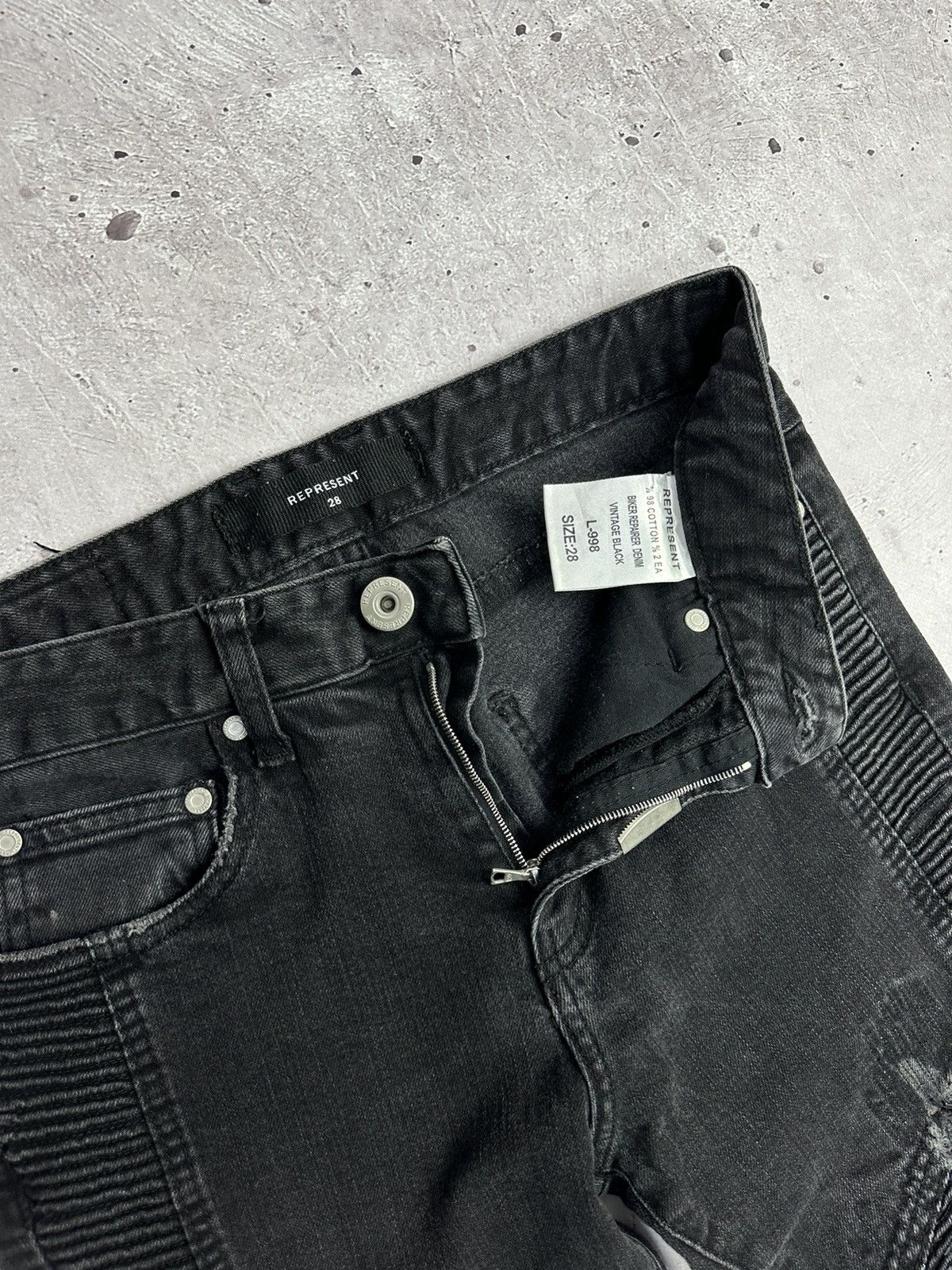Represent Clo. Represent Biker Repairer Vintage Black Men’s Denim Pants Size US 28 / EU 44 - 6 Thumbnail