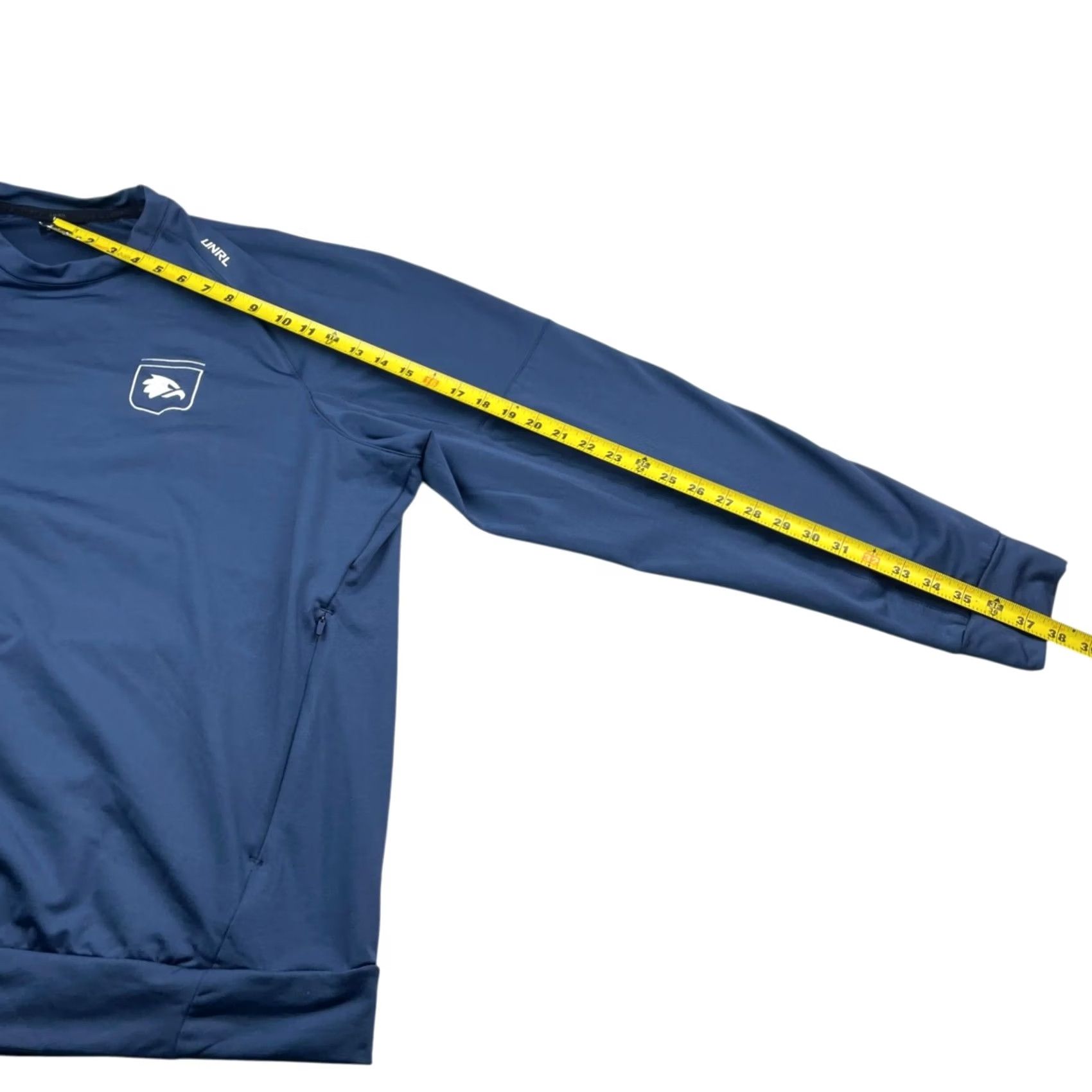 Vintage UNRL Men’s Performance Pullover Sweatshirt Navy Blue 2XL Fleece Lined Mock Neck Long Sleeve Logo Zipper Pockets Activewear Casual Pullover Mens Size US XXL / EU 58 / 5 - 7 Thumbnail