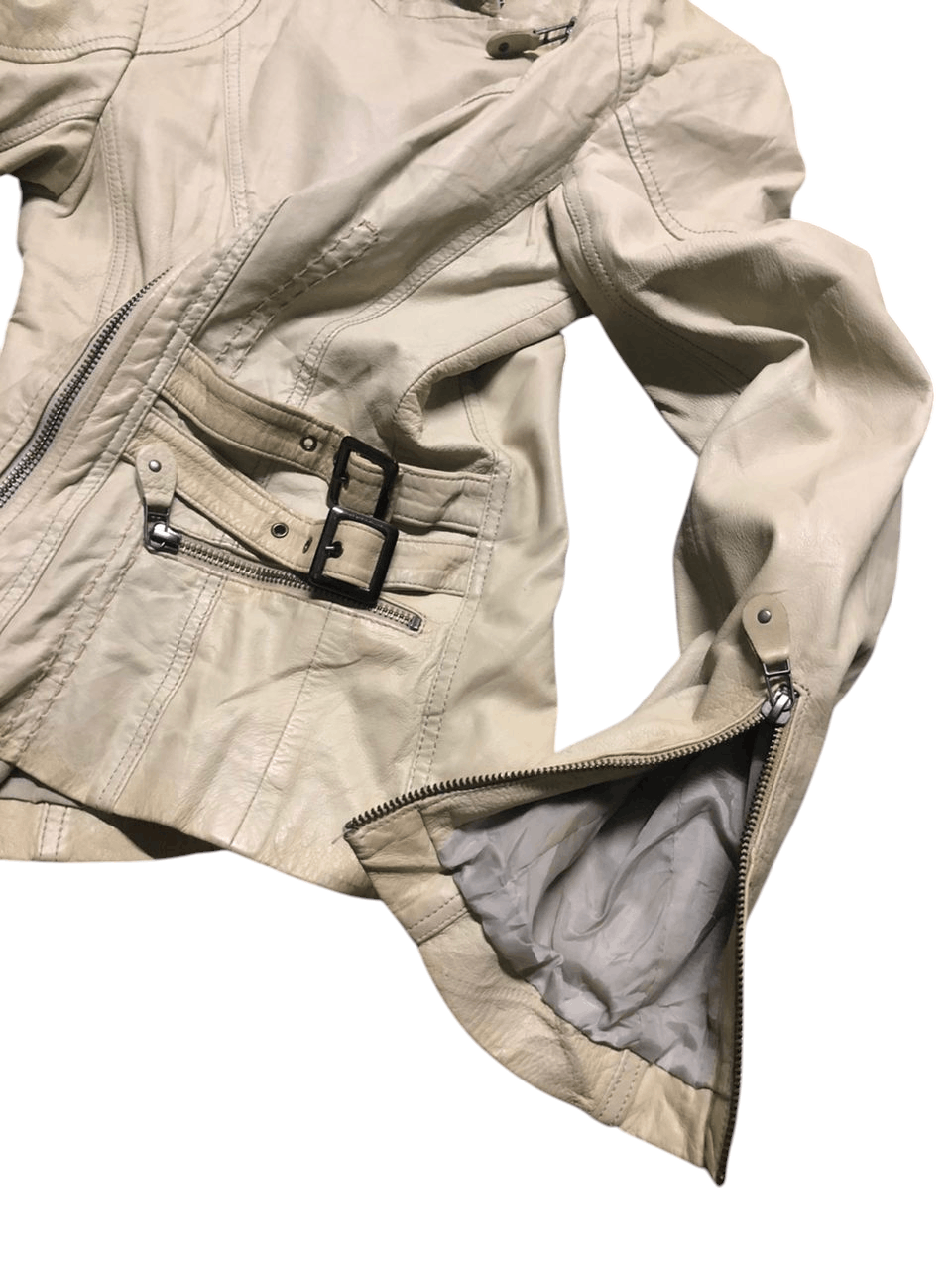 Branded Leather × Leather MAX&Co. Double Collar Lamb leather Ride Jacket Cream Size US XXS / EU 40 - 11 Thumbnail
